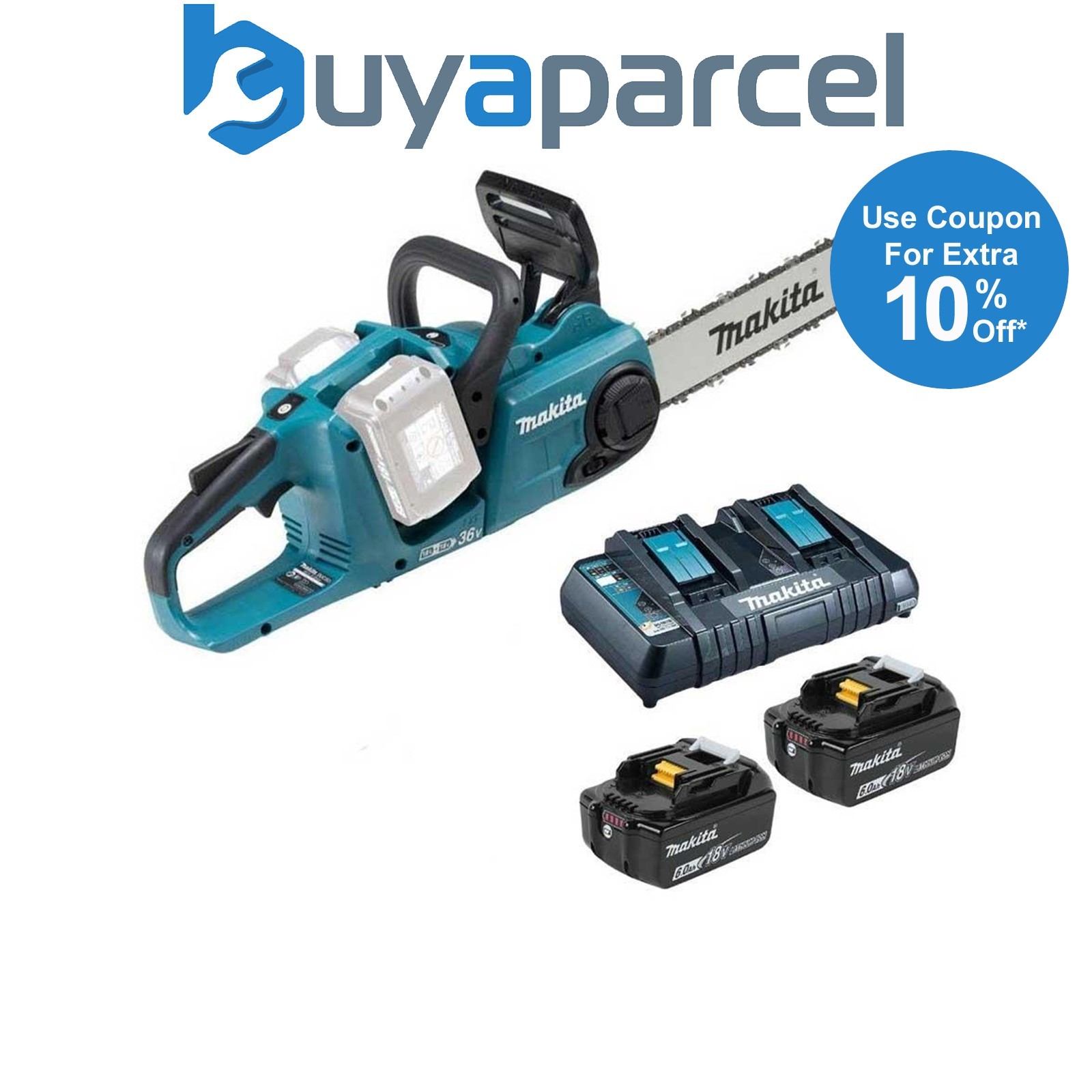 Makita DUC353 Twin 18v / 36v LXT Cordless 35cm Chainsaw 2 x 6.0ah Batteries