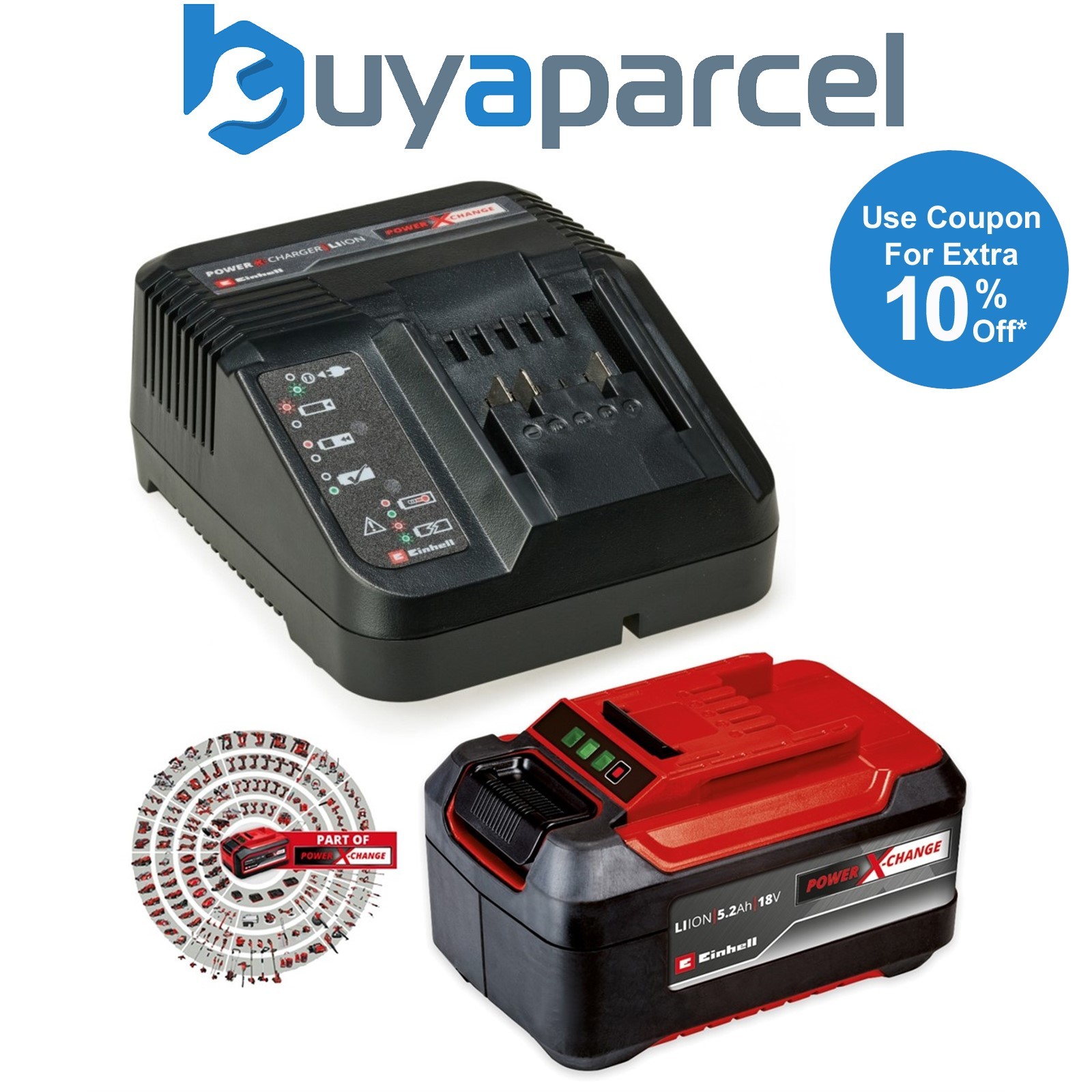 Einhell 5.2Ah PLUS 18V Battery Power X-Change Starter Kit + 3ah PXC Charger LED