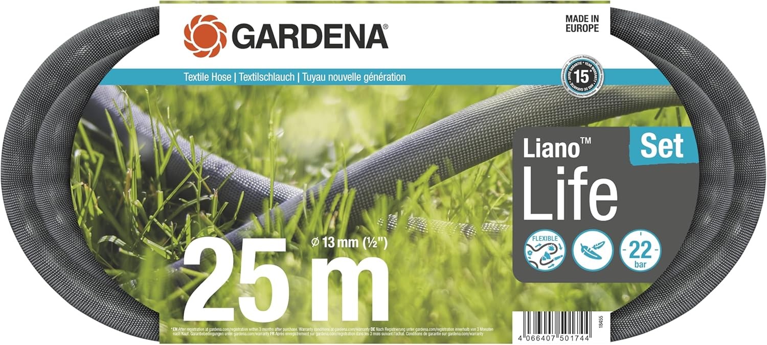 Gardena Liano Life Textile Hose 1/2 inch, 25m: Highly flexible textile garden h