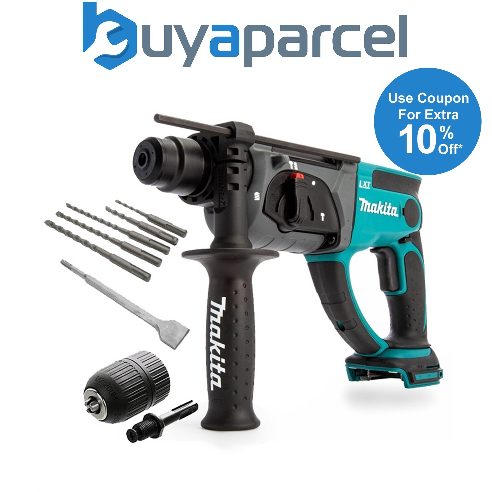 Makita DHR202Z LXT 18v SDS Hammer Drill 3 Function + 5 x Bits Chisel + Chuck