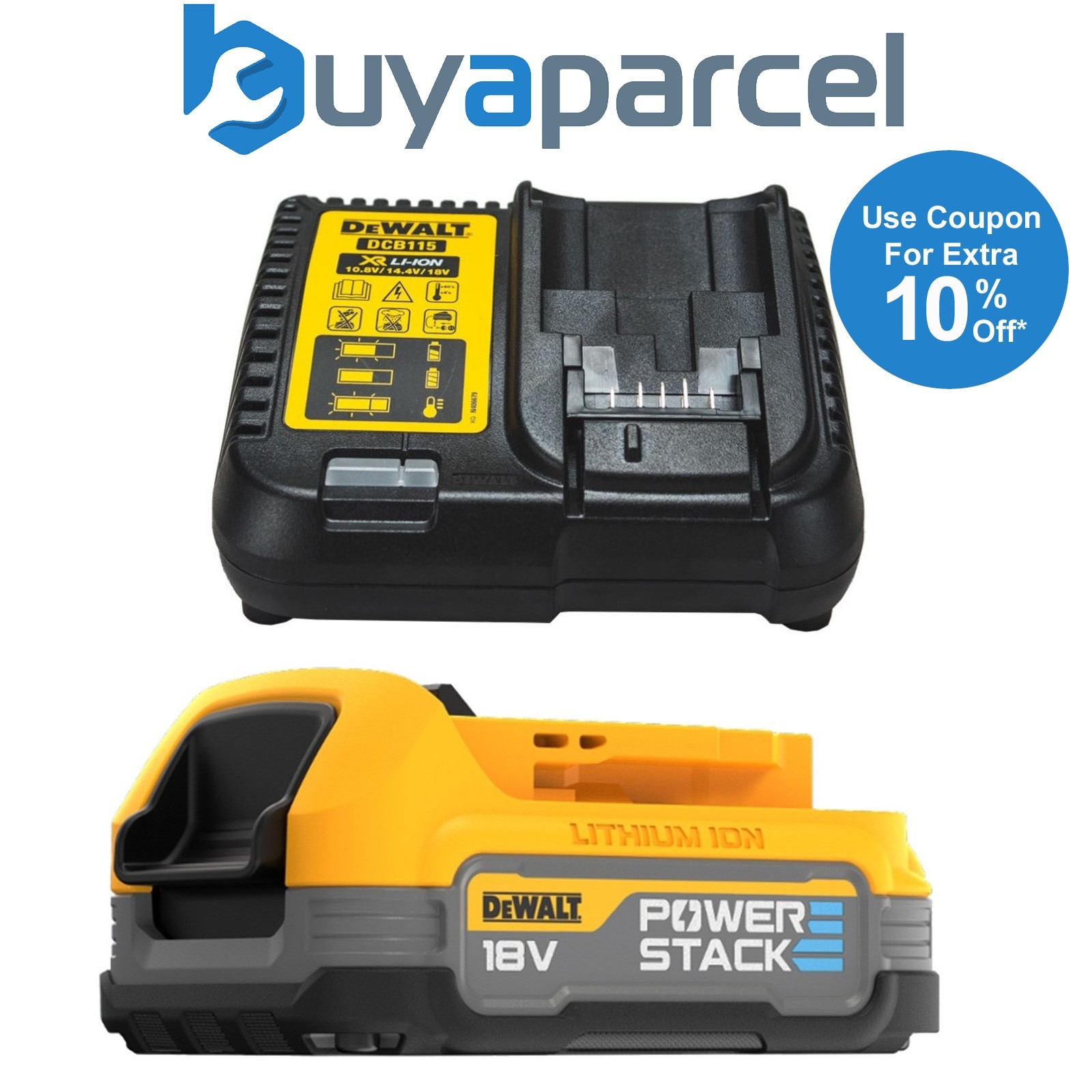 DeWalt 18v Compact Powerstack Battery & Charger Starter Set DCB115 + DCBP034