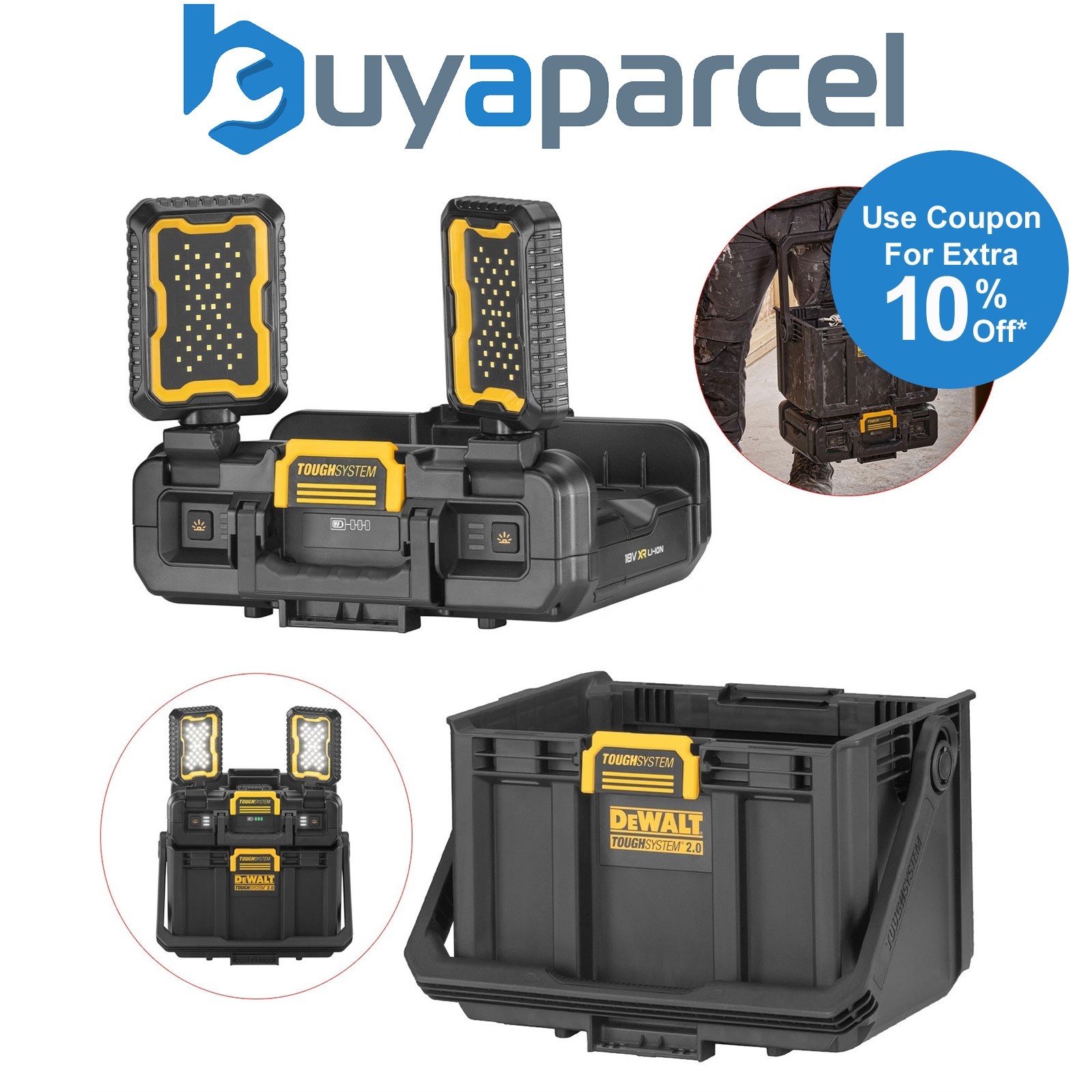 Dewalt Toughsystem 2.0 DWST08061-1 Half Width Case LED Task Light + Tote Toolbox