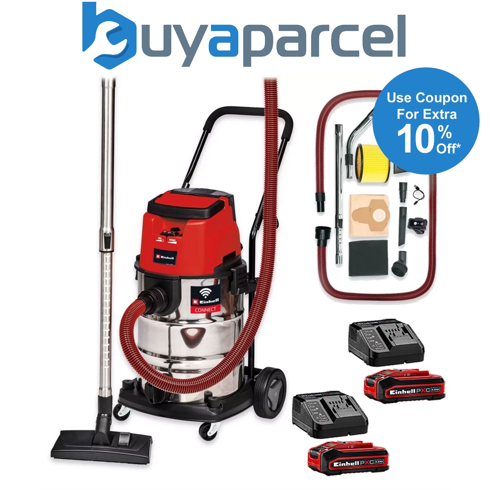 Einhell Professional 18/36v Cordless Vacuum Cleaner 30L Wet Dry + X2 4AH Kit
