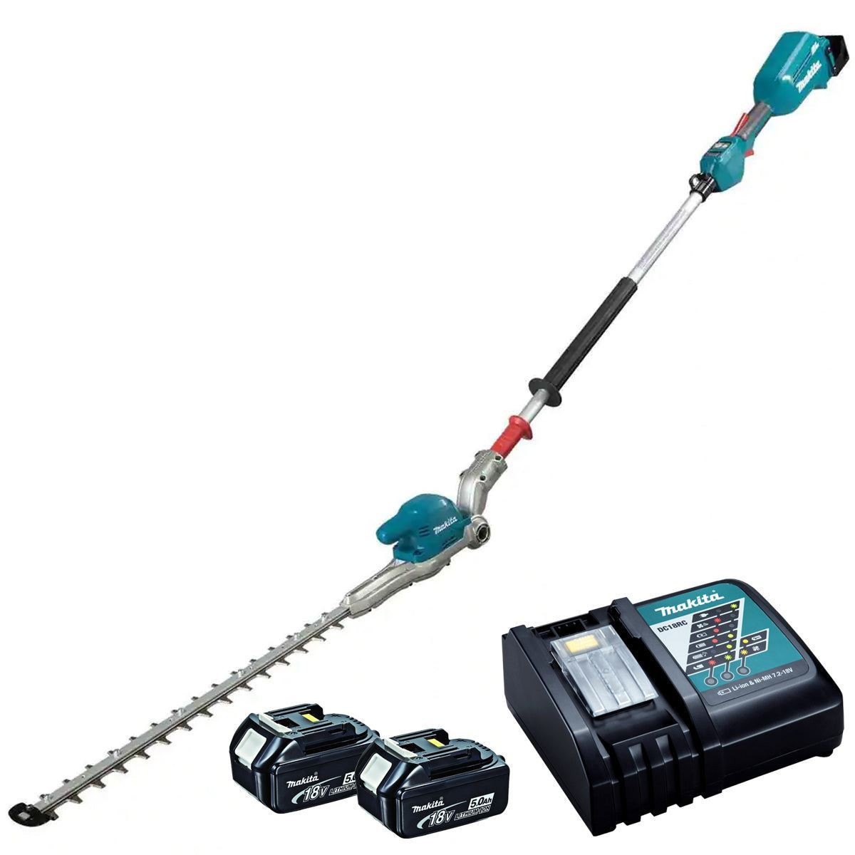 Makita DUN500WRTE 18V Brushless 50cm Pole Hedge Trimmer 2 x 5Ah Battery Charger