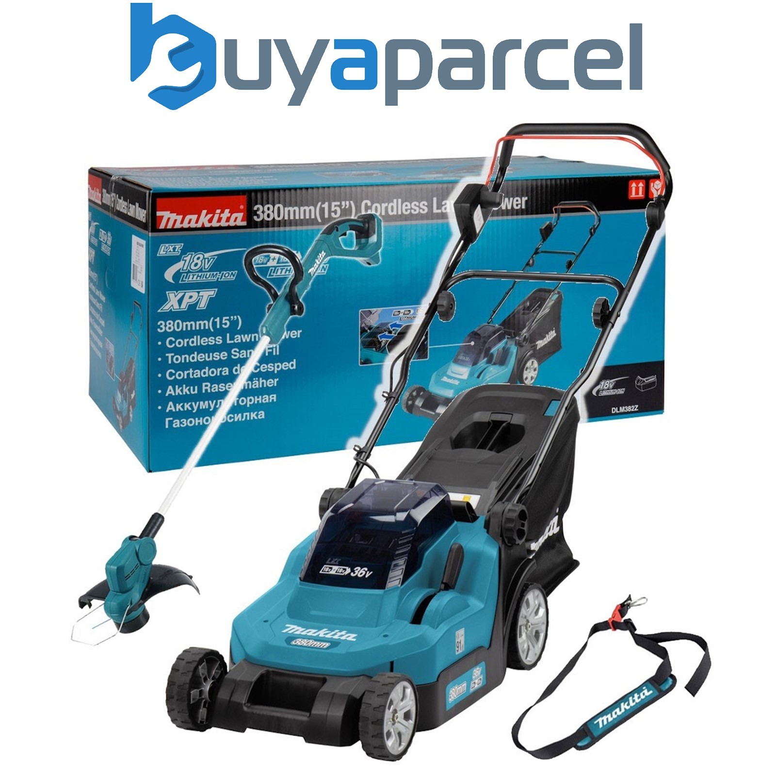 Makita DLM382Z 18v / 36v LXT Cordless Battery Lawn Mower + Grass Line Trimmer