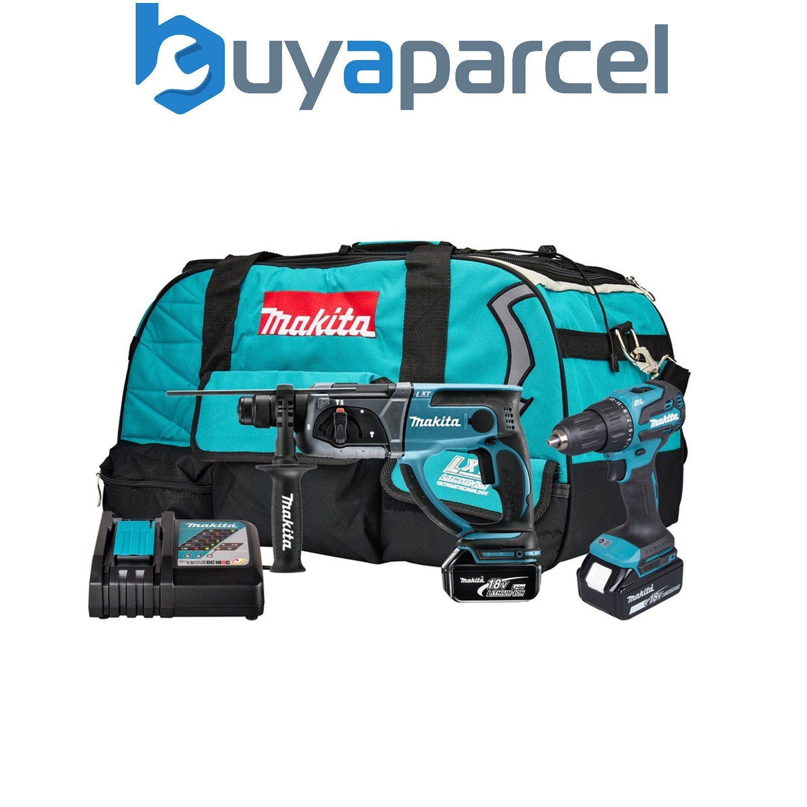 Makita DLX2563T 18v LXT 2 PC LXT Lithium Kit DHR202 SDS + DHP490 Combi Drill 5ah