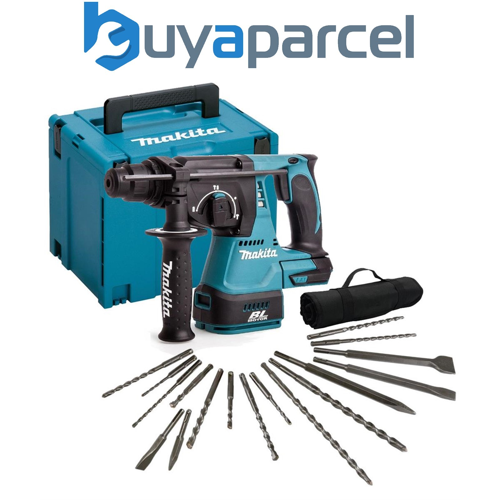 Makita DHR242ZJ 18v LXT SDS Rotary Hammer Drill + 17 Piece Bit Set Point Chisel