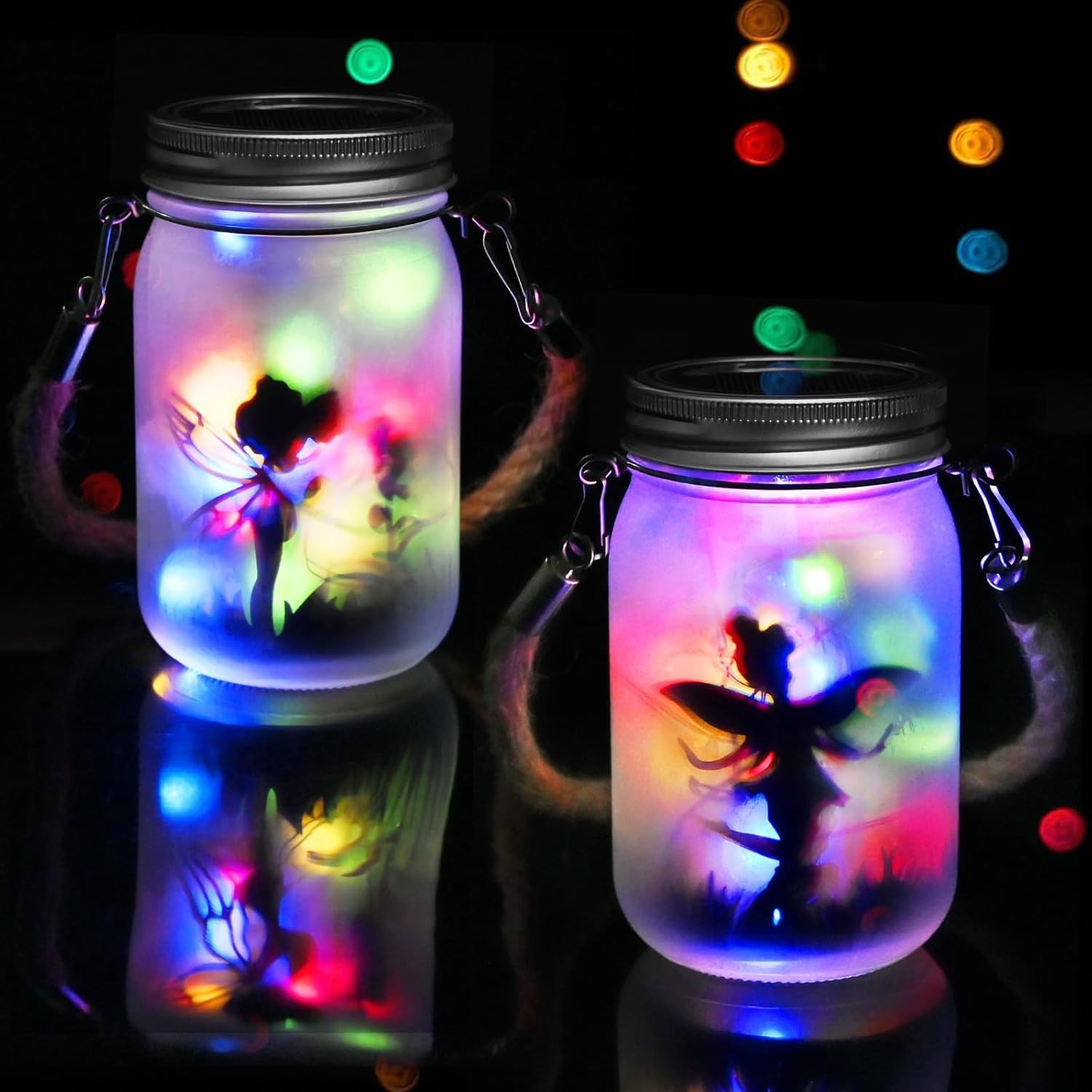 2 Pack Solar Powered Mason Jar Lights, Solar Fairy Lights Glass Mason Jar with