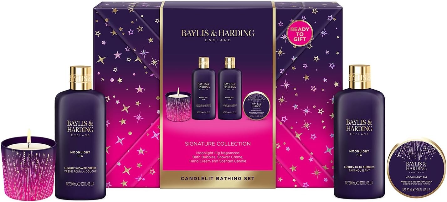 Baylis & Harding Moonlight Fig Gift Wrapped Candlelit Bathing Gift Set - Vegan