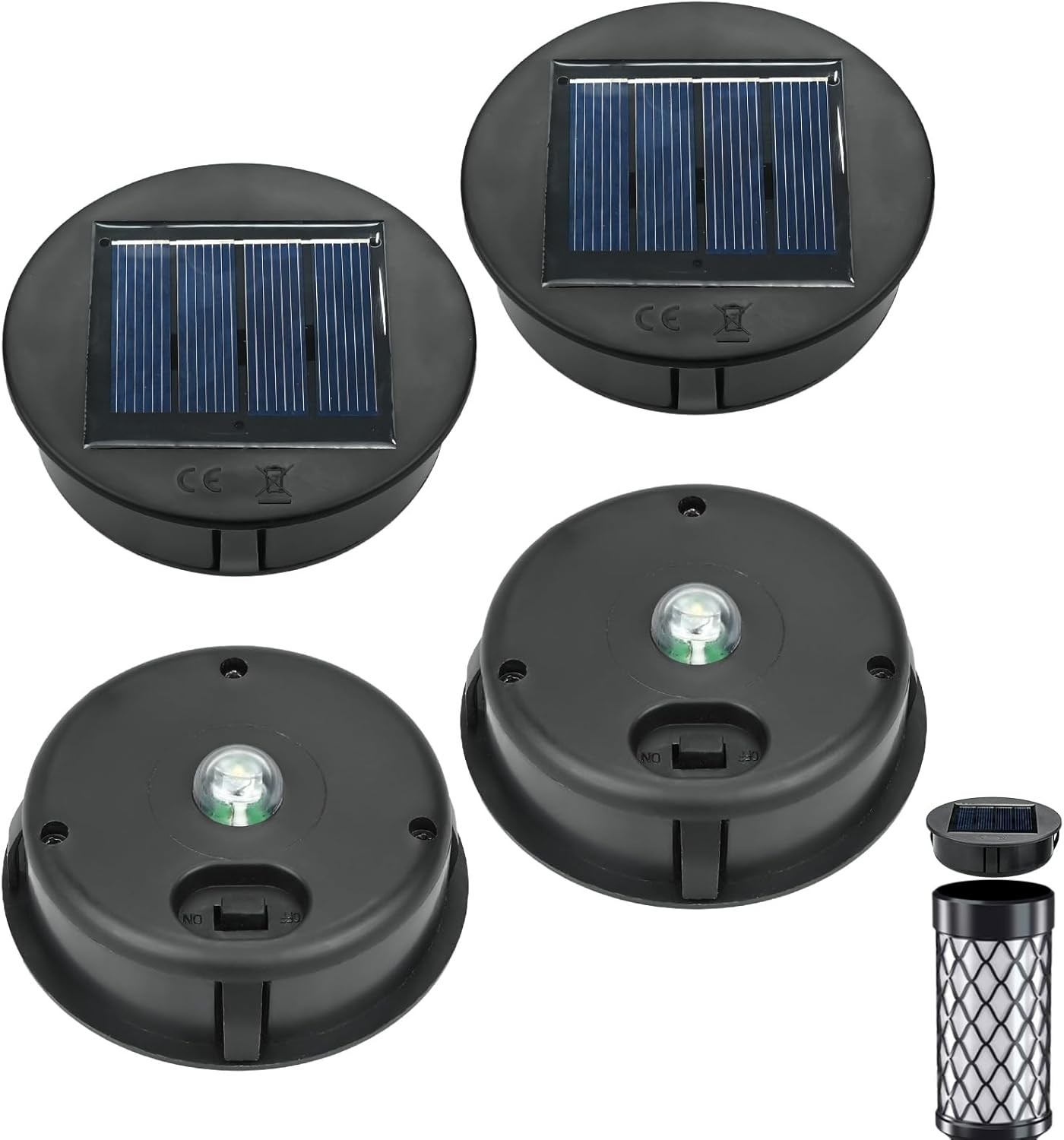4 Pack Solar Lights Replacement Top, LED Solar Panel Lantern Lid Lights Bulb Re