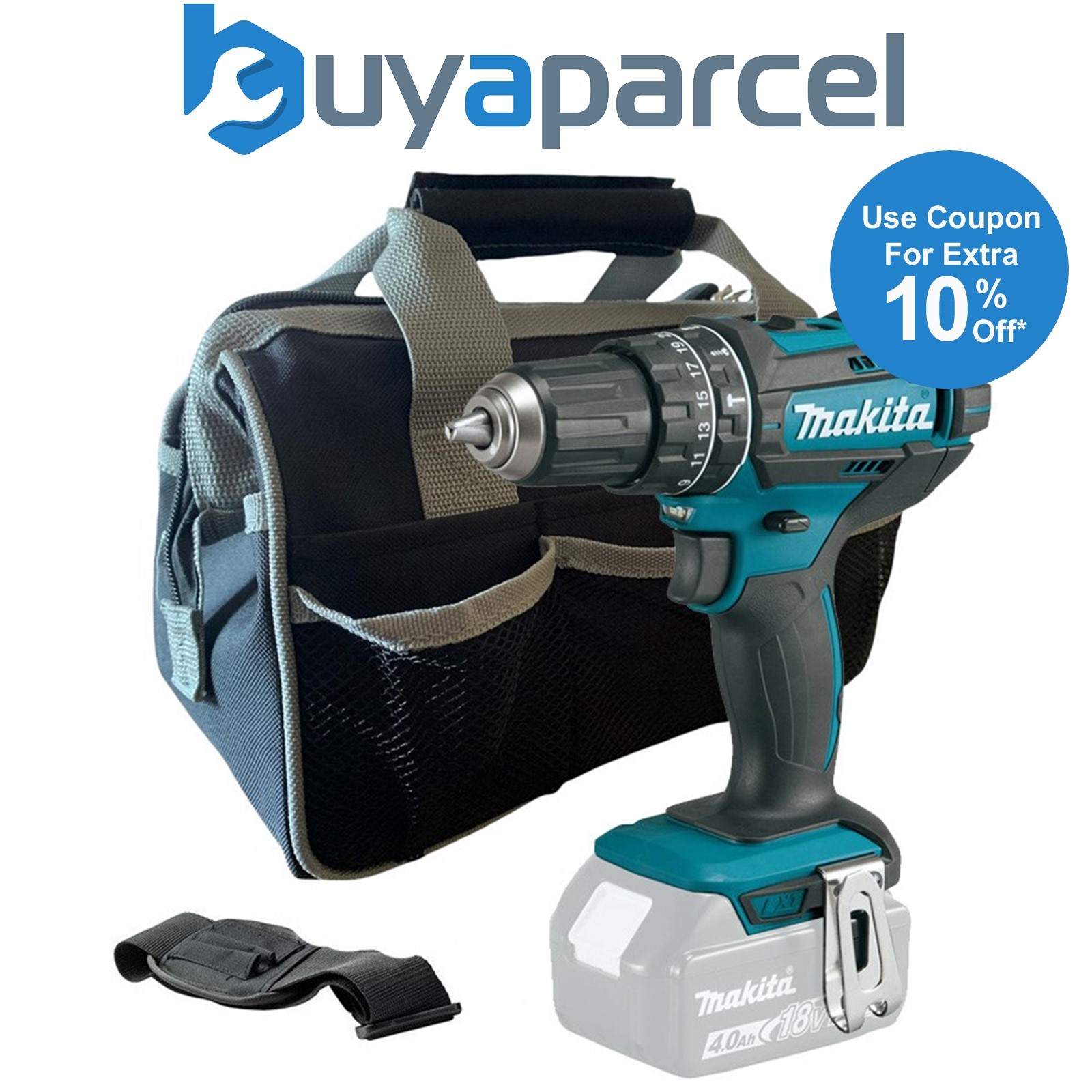 Makita DHP482Z 18v LXT 2 Speed Cordless Combi Drill Bare + 12" Black Tool Bag