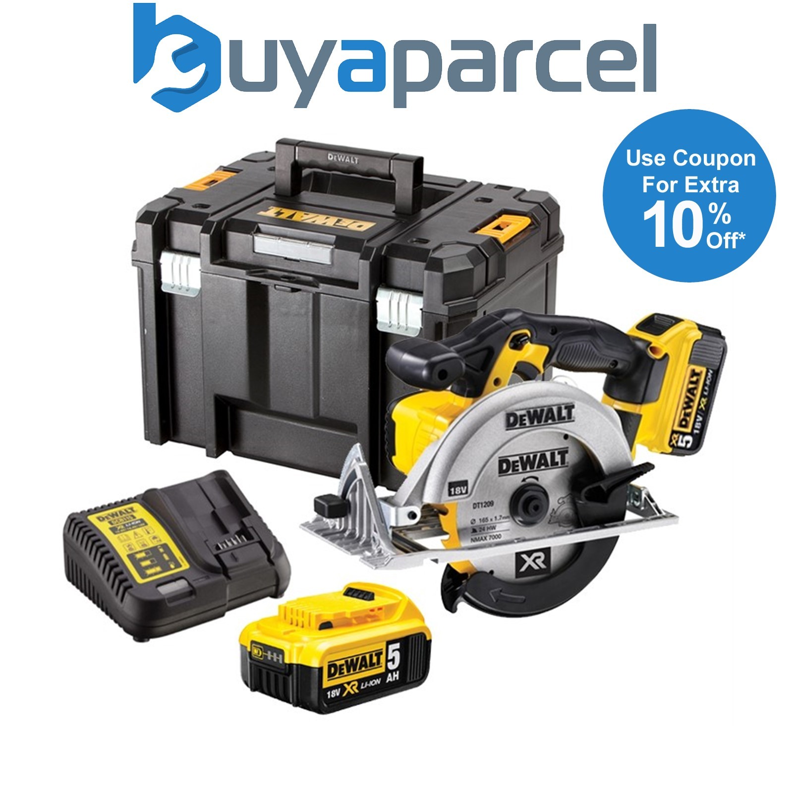 DeWalt DCS391P2 18v Heavy Duty XR Circular Saw + 2 x 5.0ah Batts, Charger + Case