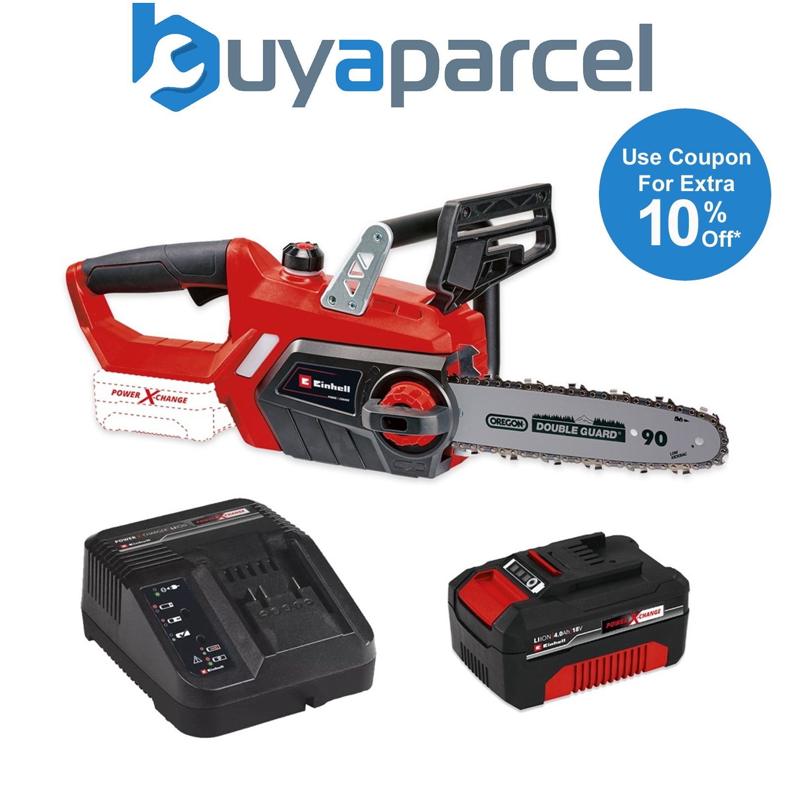 Einhell 18v Cordless Chainsaw 10" 25cm Bar Power X Heavy Duty 4.0AH Battery Kit