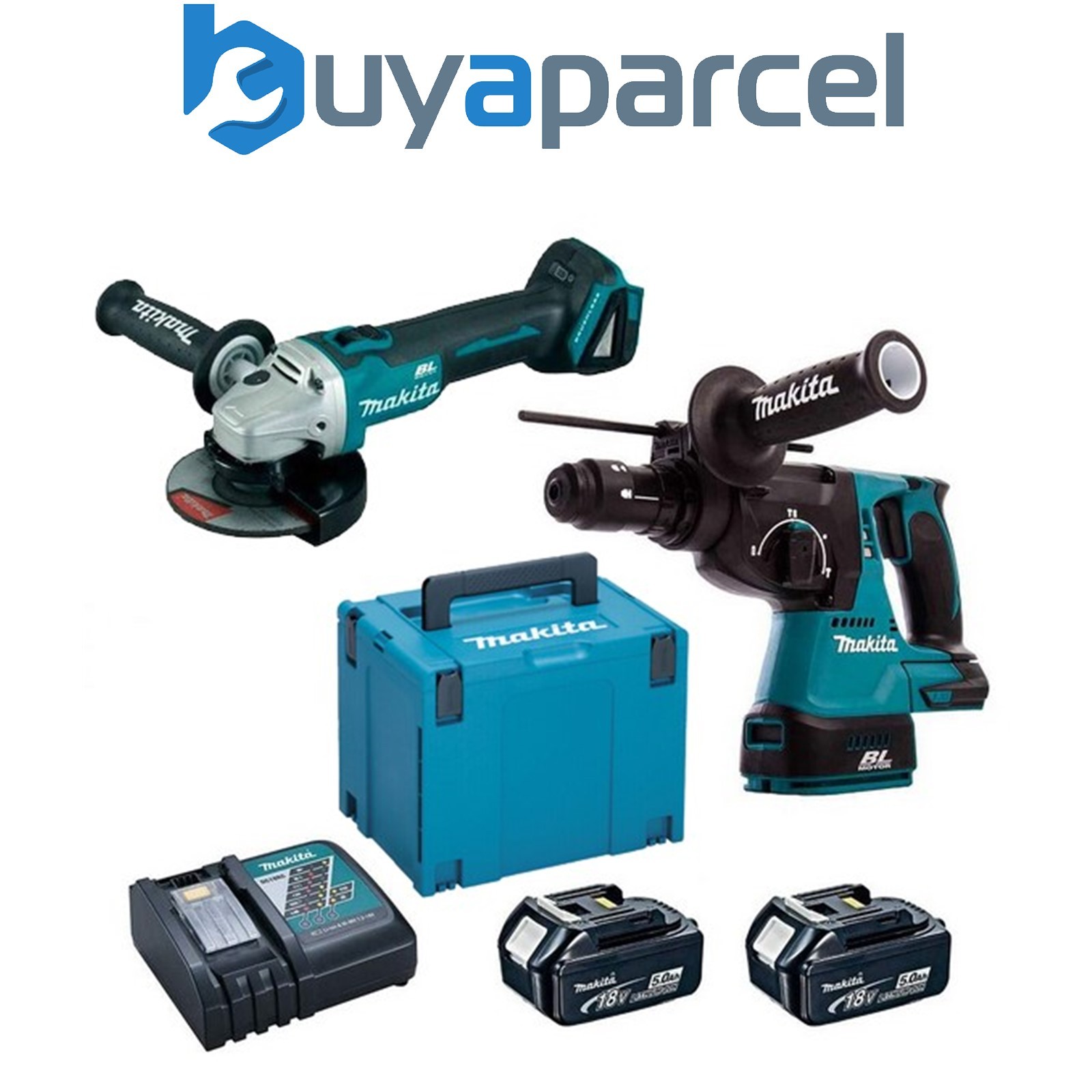 Makita DLX2125TJ1 18v Brushless Grinder + Hammer Drill LXT Kit DHR243 DGA504