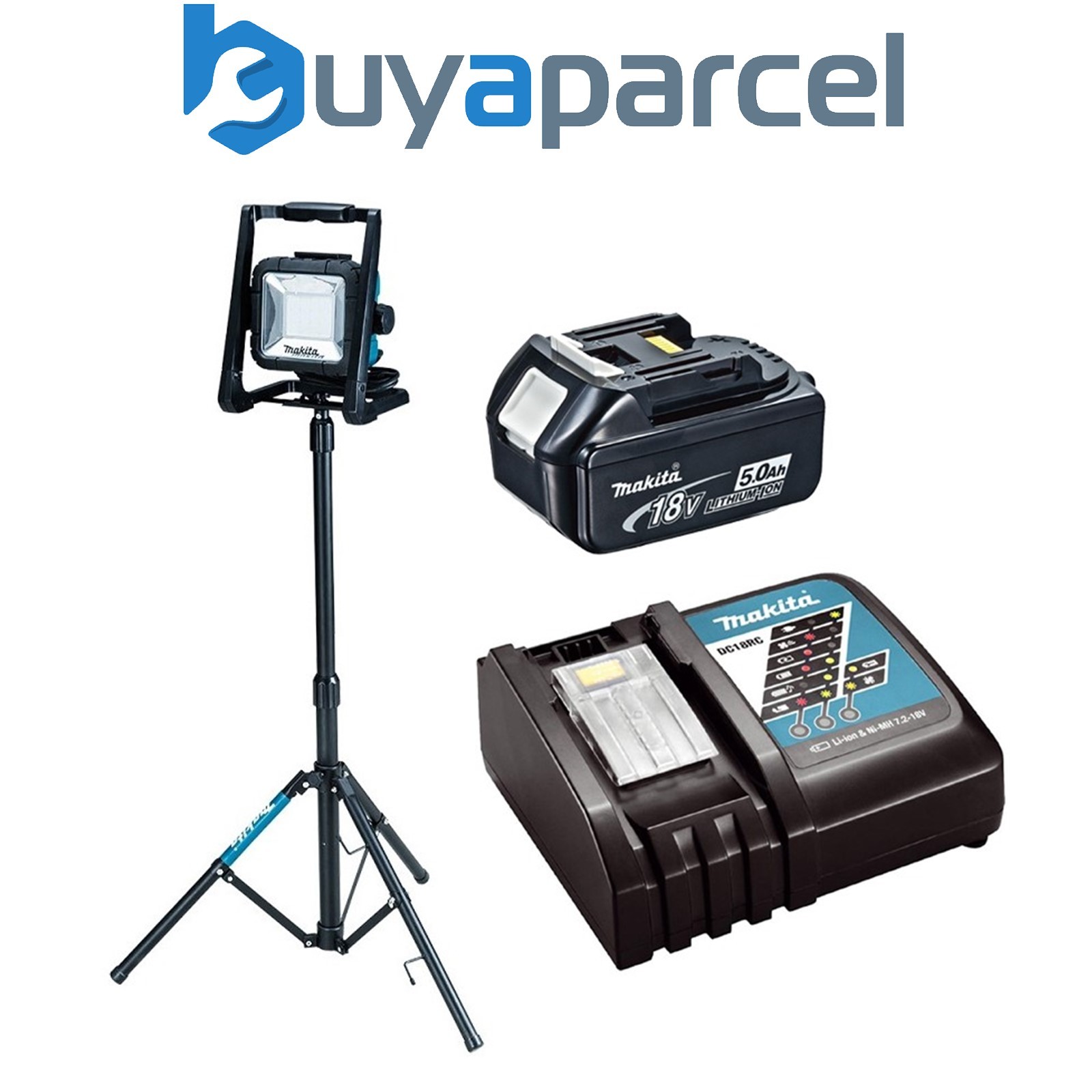 Makita DML805 18v 110v LXT LED Work Light Site Light + Tripod + 5AH Battery
