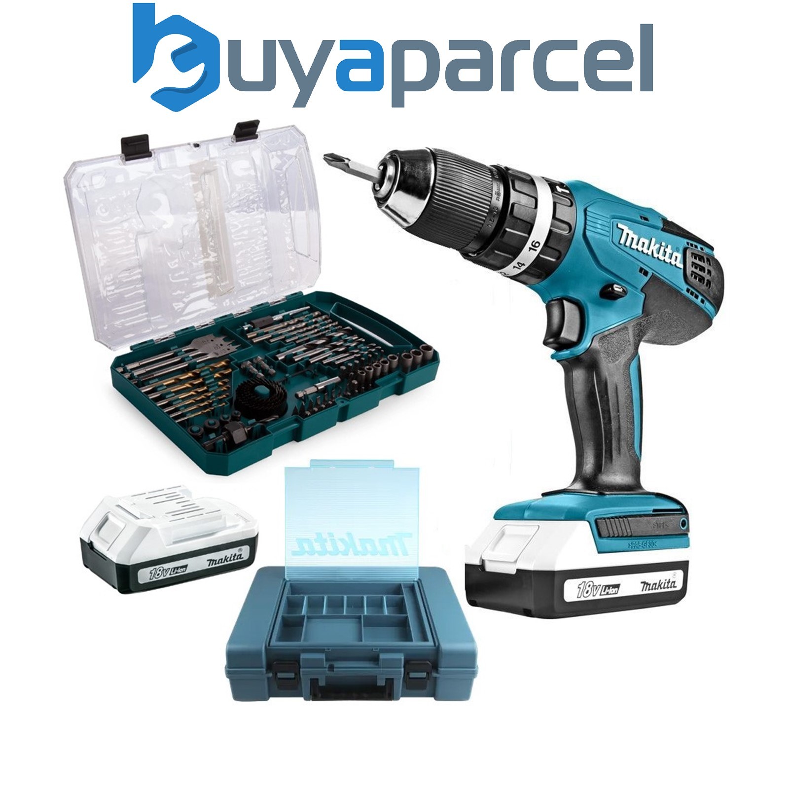 Makita HP457DWE 18v Lithium Combi Hammer Drill - Includes 74 Screwdriver Bit Set