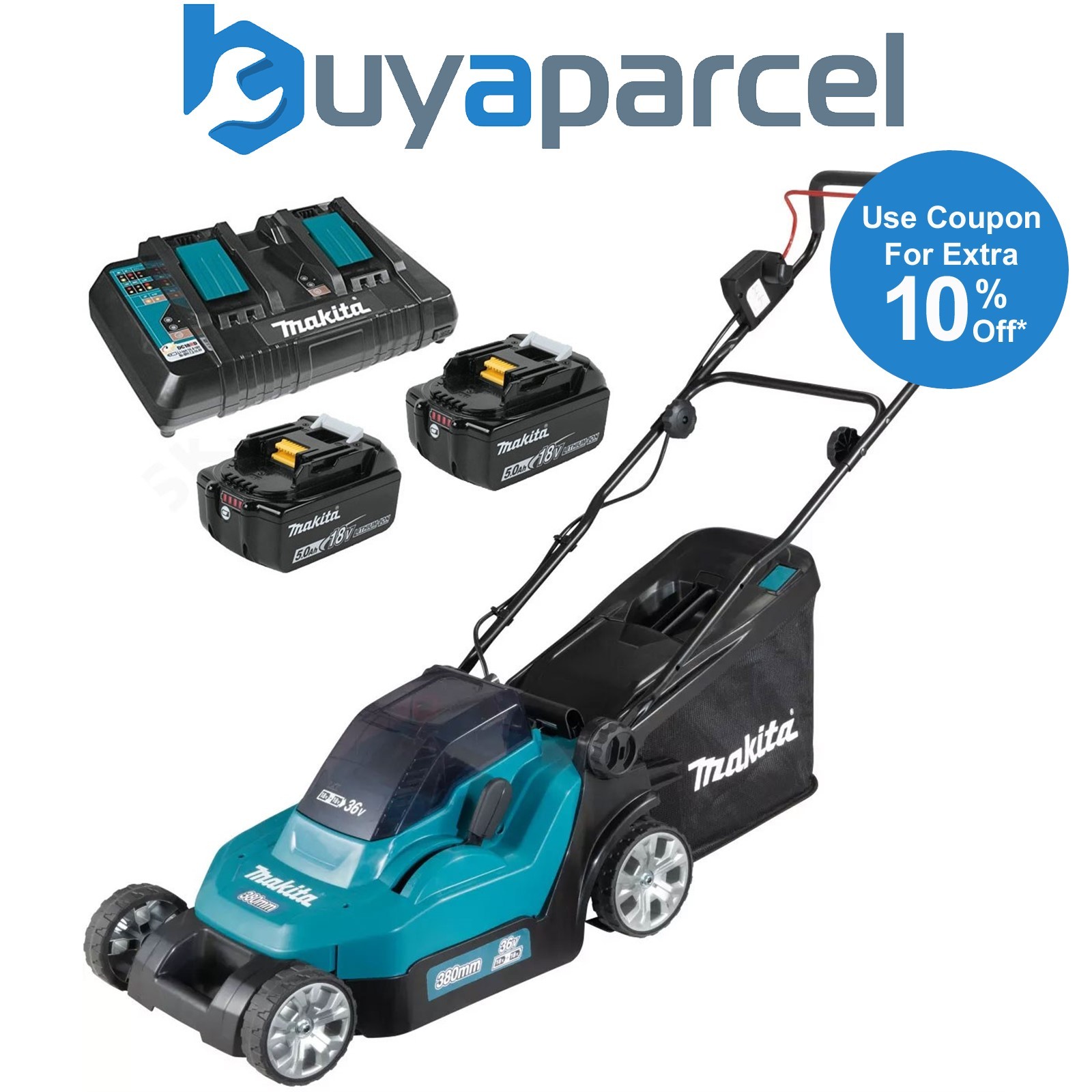 Makita DLM382PT2 18v / 36v LXT Cordless Lithium Battery Lawn Mower 2 x 5.0ah