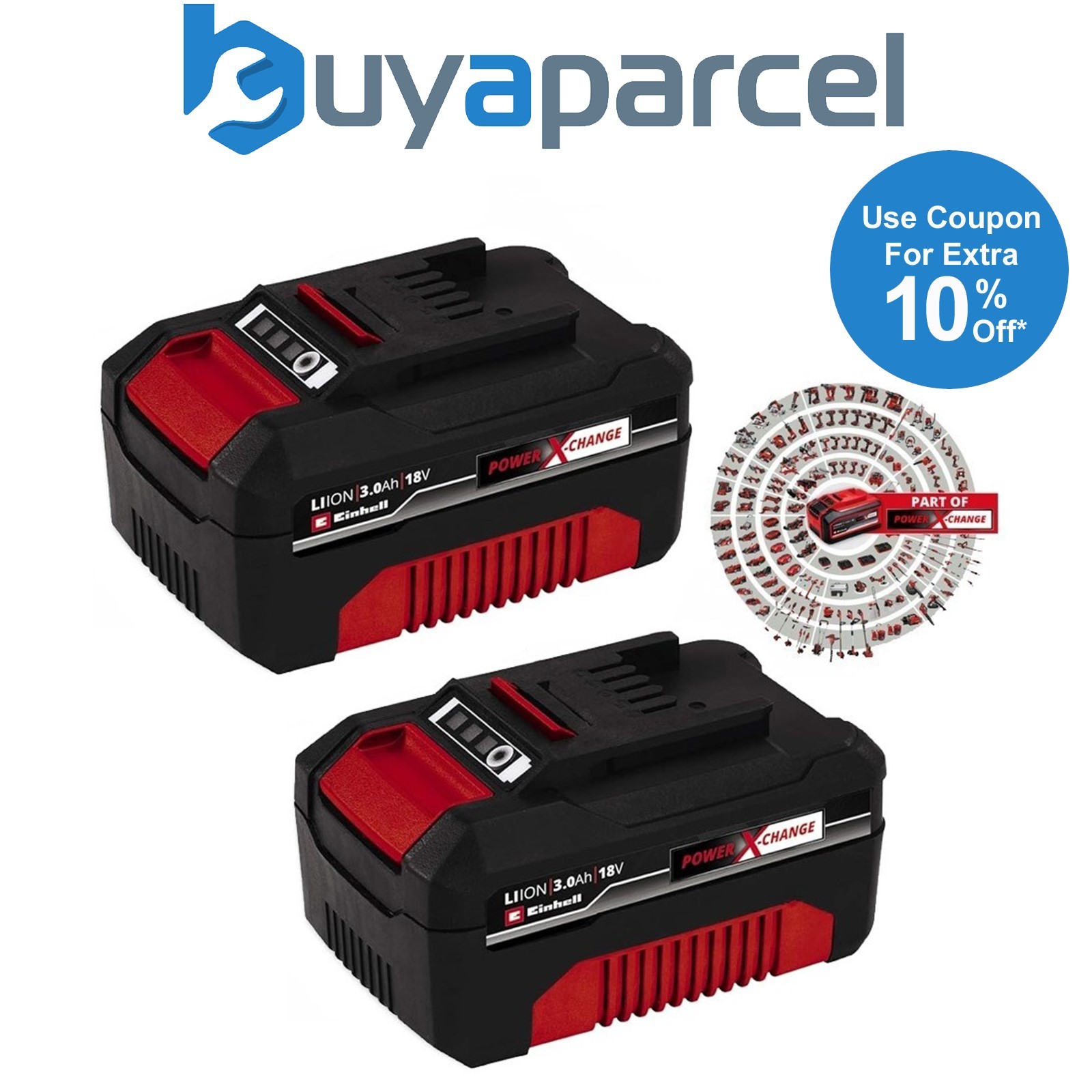 Einhell 2 X 3.0Ah 18V Battery Power X-Change PXC Rechargeable Dust Resistant LED