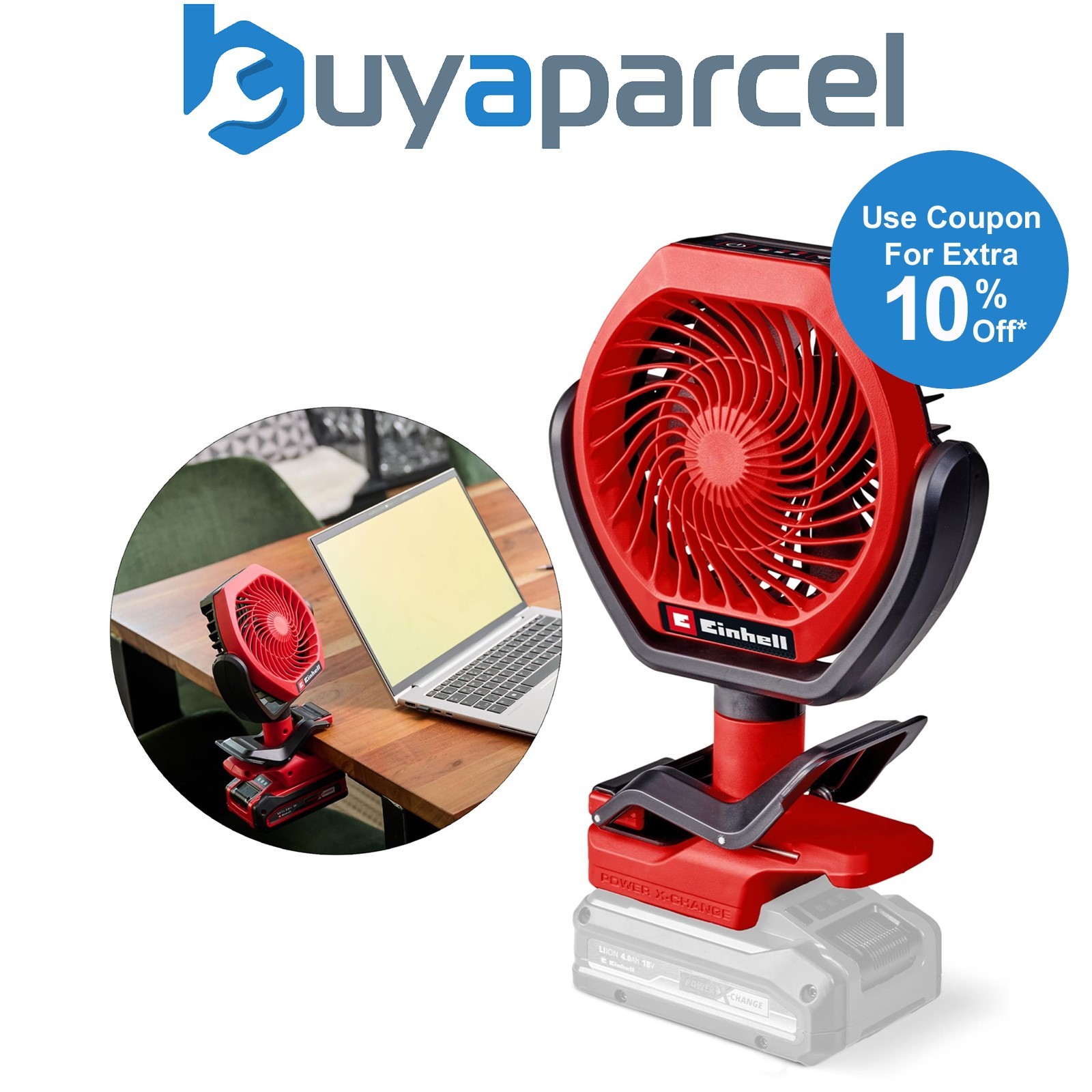 Einhell Cordless Desk Fan 18V 3 Speeds Adjustable 110mm GC-CF 18/110 Li - Bare