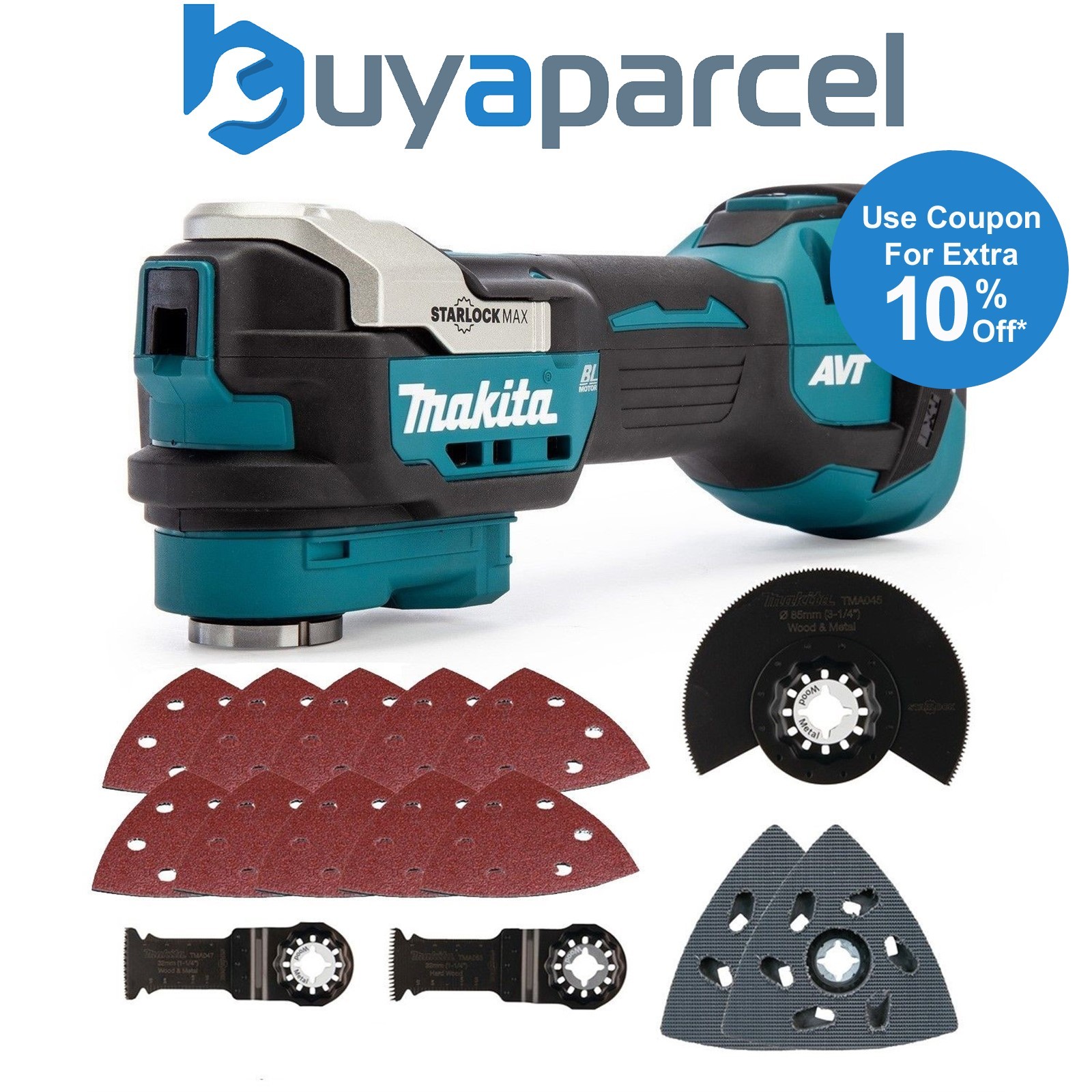 Makita DTM52Z 18v LXT Brushless Starlock Multi Tool Carpenters Set + 10 Sheets