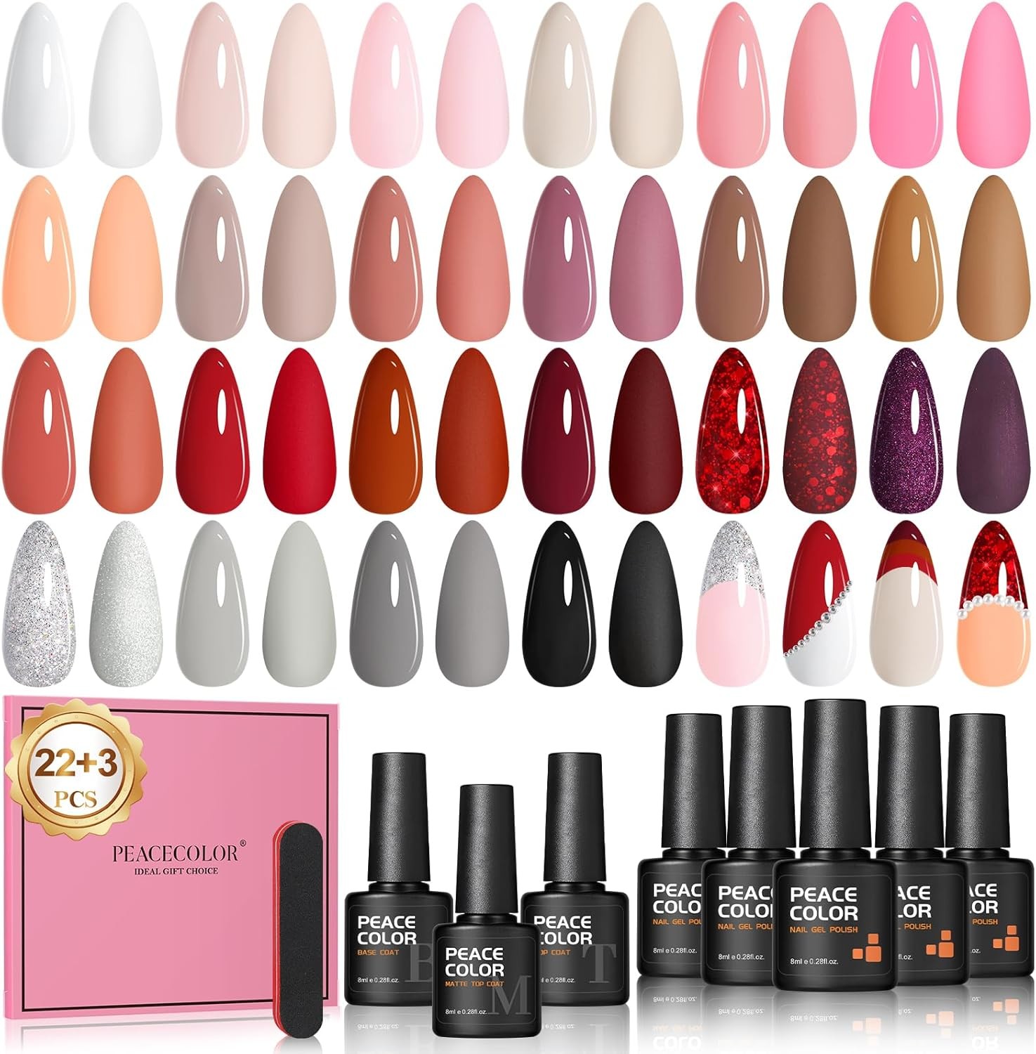 PEACECOLOR Gel Nail Polish-25Pcs 8ML Soak Off Nail Polish Set Red Nude Brown,Ge