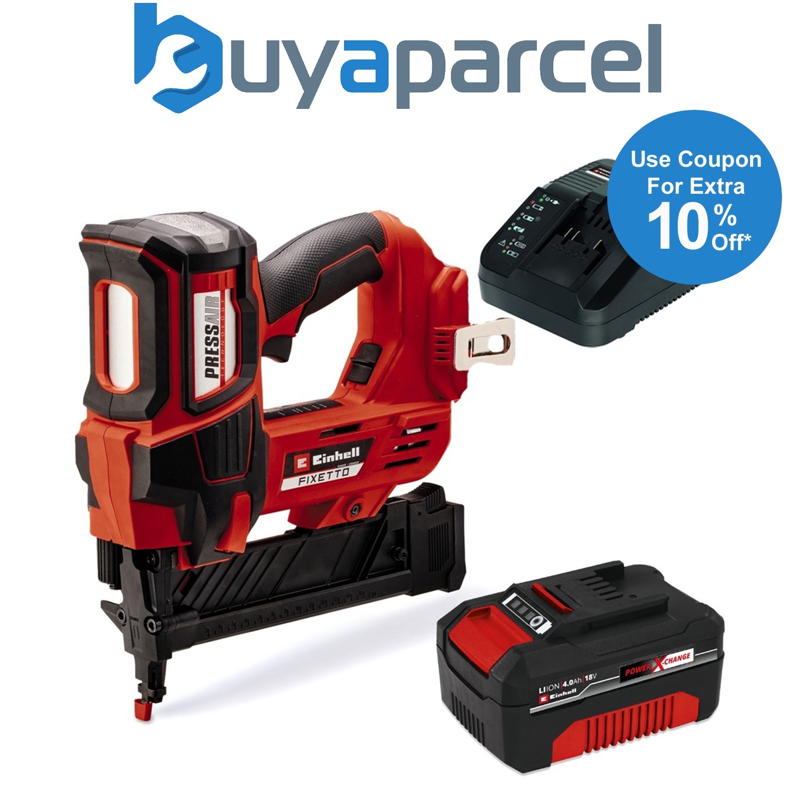 Einhell Power X-Change 18v Cordless Stapler Gun FIXETTO 18/38 S + 4.0AH Kit
