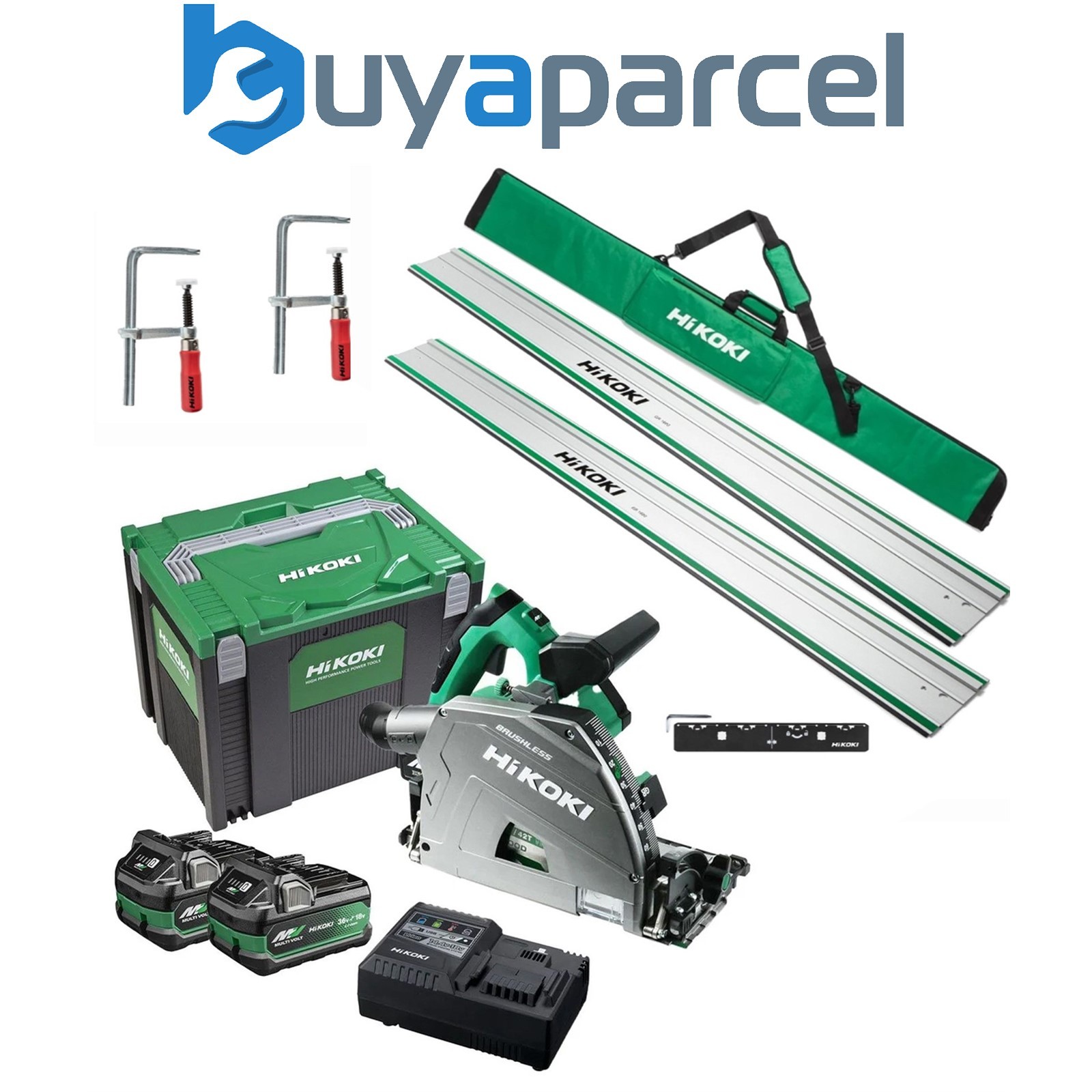 HiKOKI Brushless Plunge Saw 36V 18V MultiVolt X2 8AH + 1600mm Guide Rail Kit