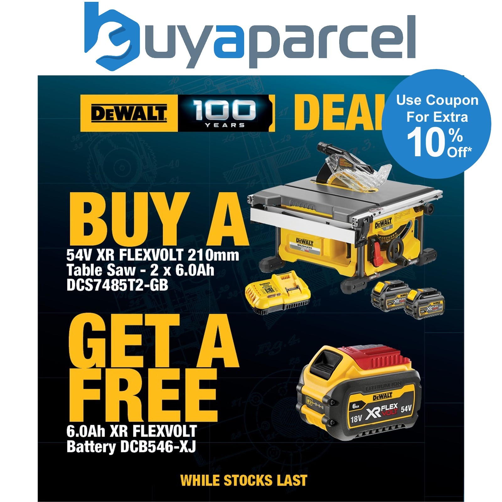 Dewalt DCS7485T2 54v XR FlexVolt Portable Table Saw Cordless 3 x 6.0ah Batteries