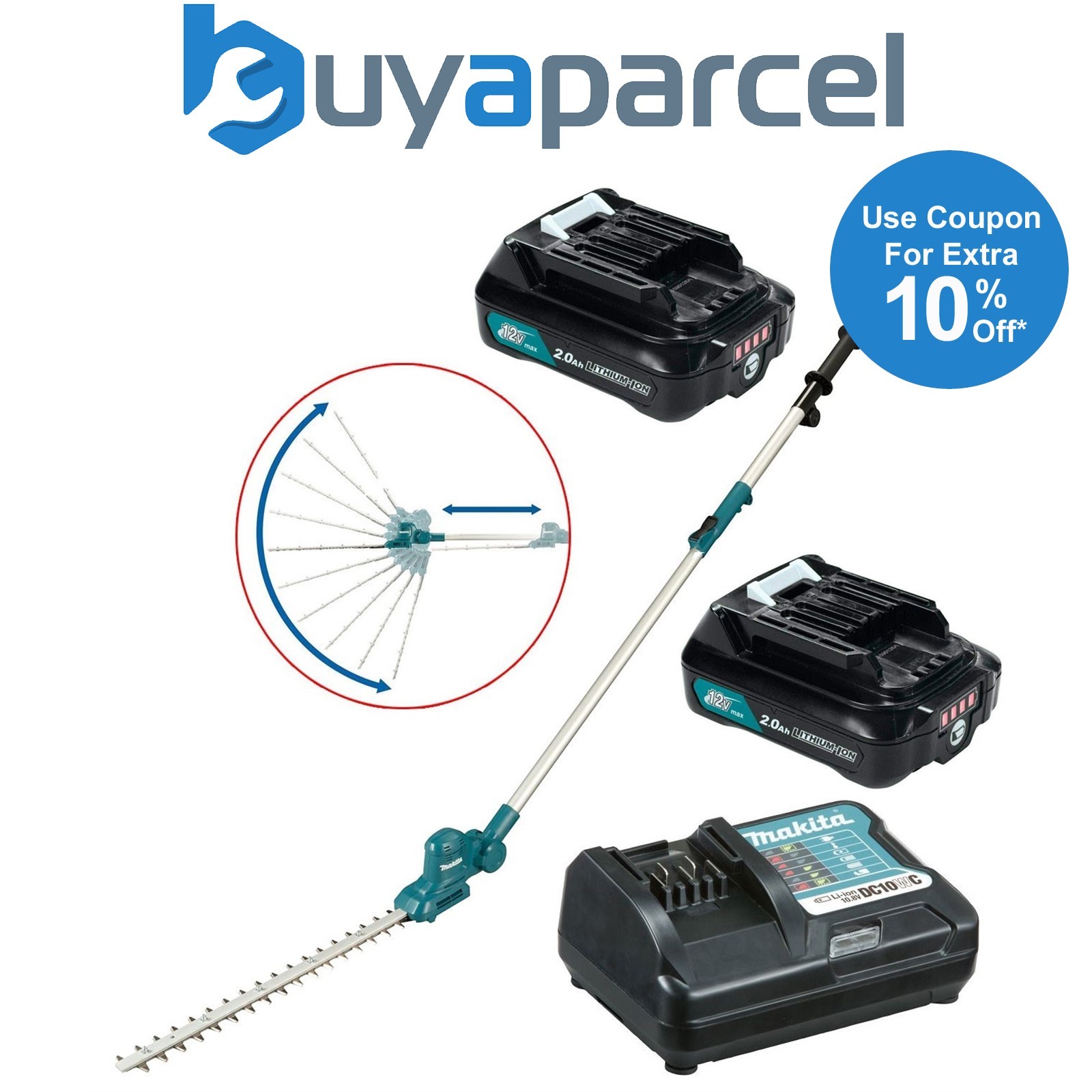 Makita 12v Telescopic Cordless Pole Hedge Cutter Trimmer Long Reach & 2 x 2ah