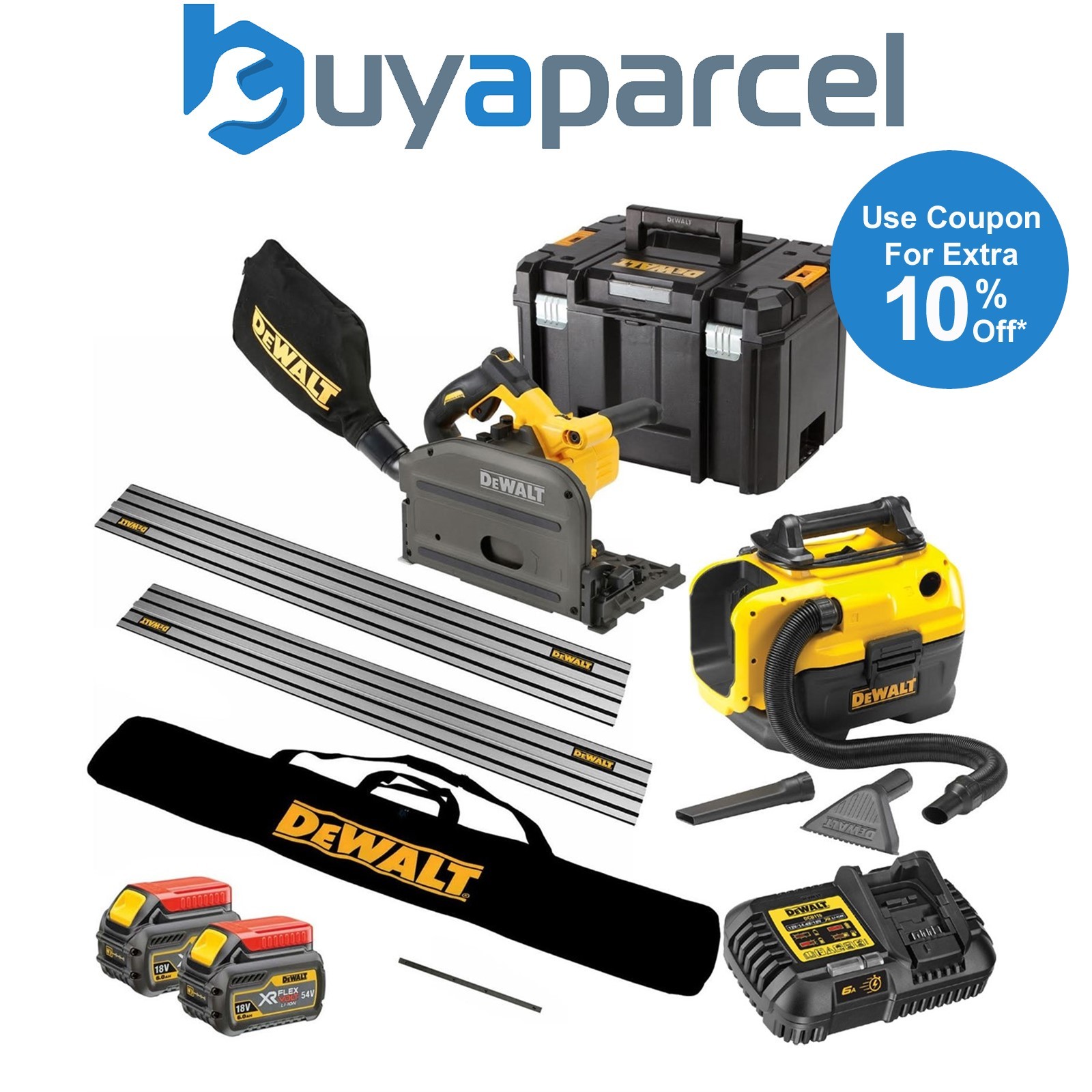 Dewalt DCS520T2-KR-VAC 54v XR FLEXVOLT Plunge Saw - 2x6.0ah + 2 Guide Rails ++