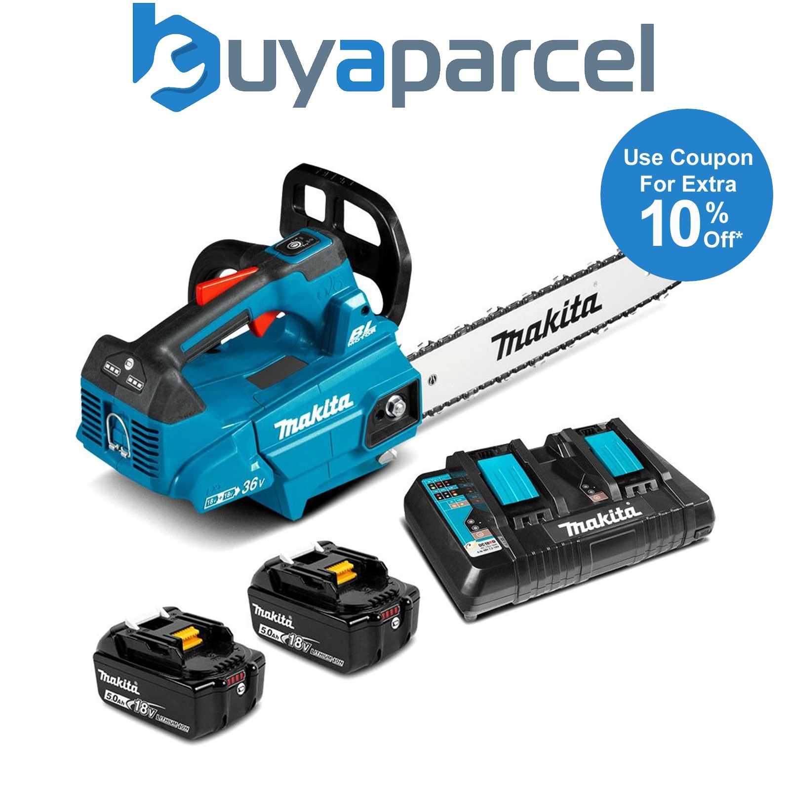 Makita DUC306 Twin 18v / 36v LXT Cordless Lithium Ion Chainsaw 300mm 2x 5.0ah