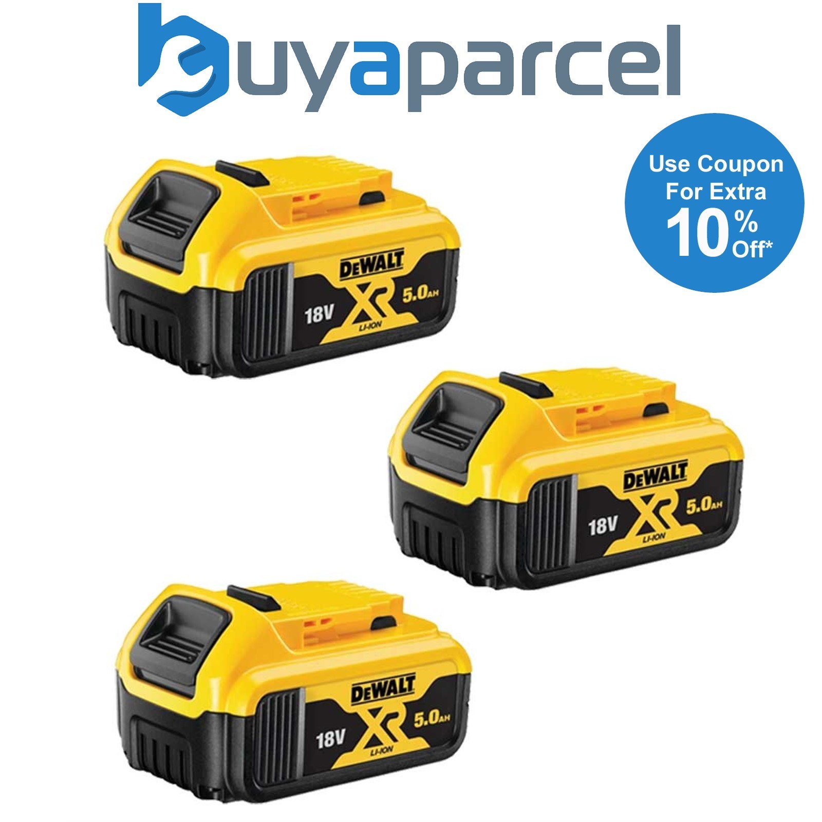 3 x Dewalt DCB184 5.0ah 18v XR Lithium Ion Li-Ion Battery - LED Charge Indicator