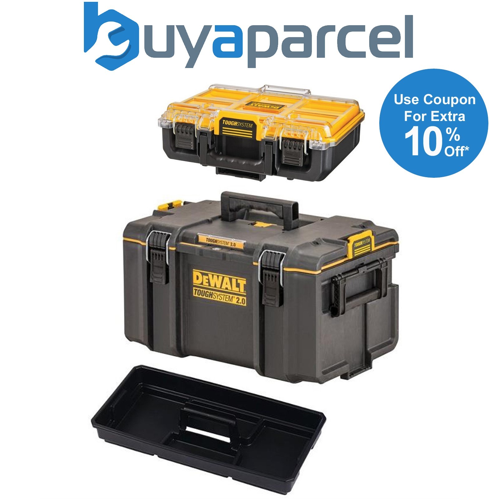 Dewalt Tough System 2.0 DS300 Stackable Toolbox Case + 1/2 Width Deep Organiser