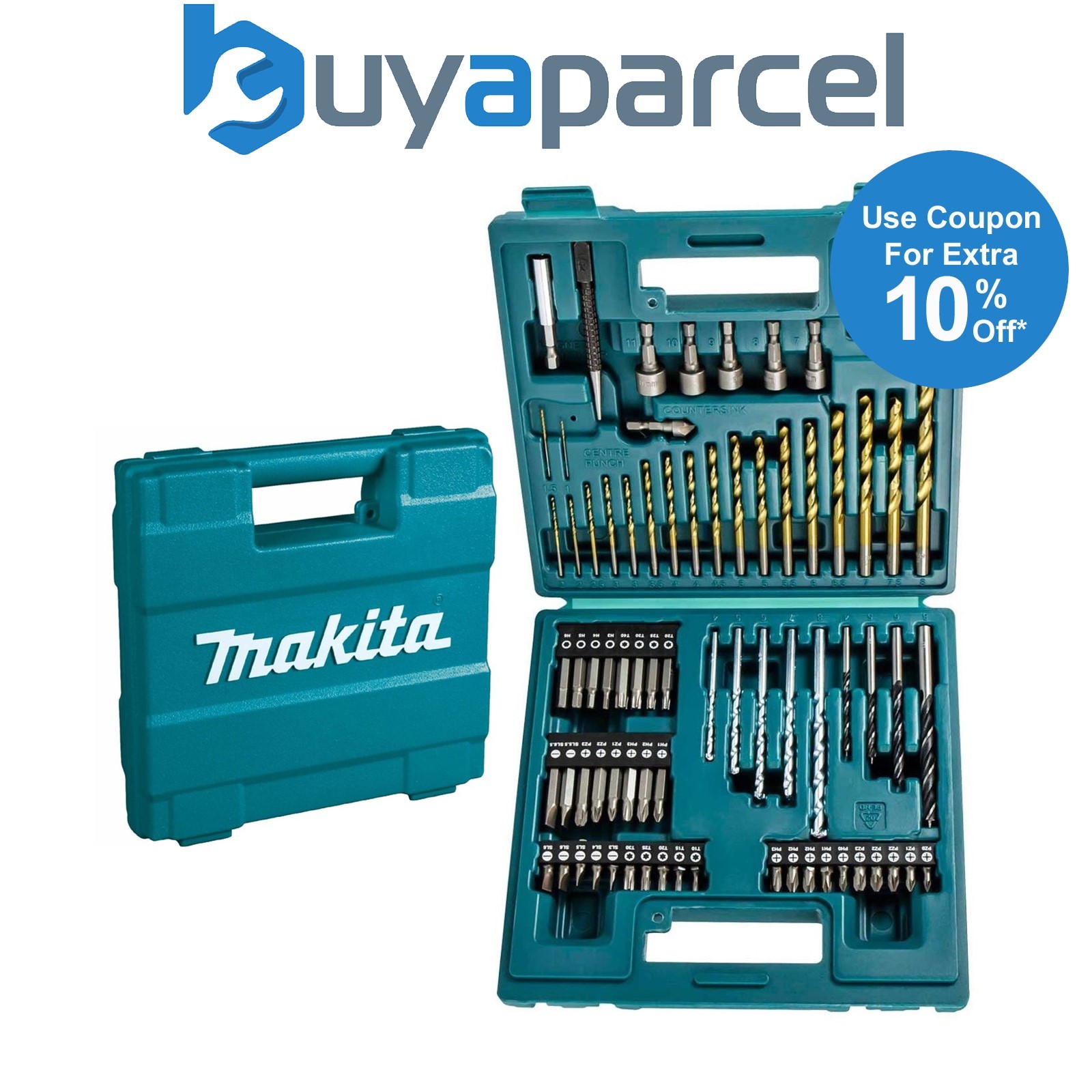 Makita 75 Piece Screwdriver & Drill Bit Set - Masonry HSS Wood Drills Nutsetters