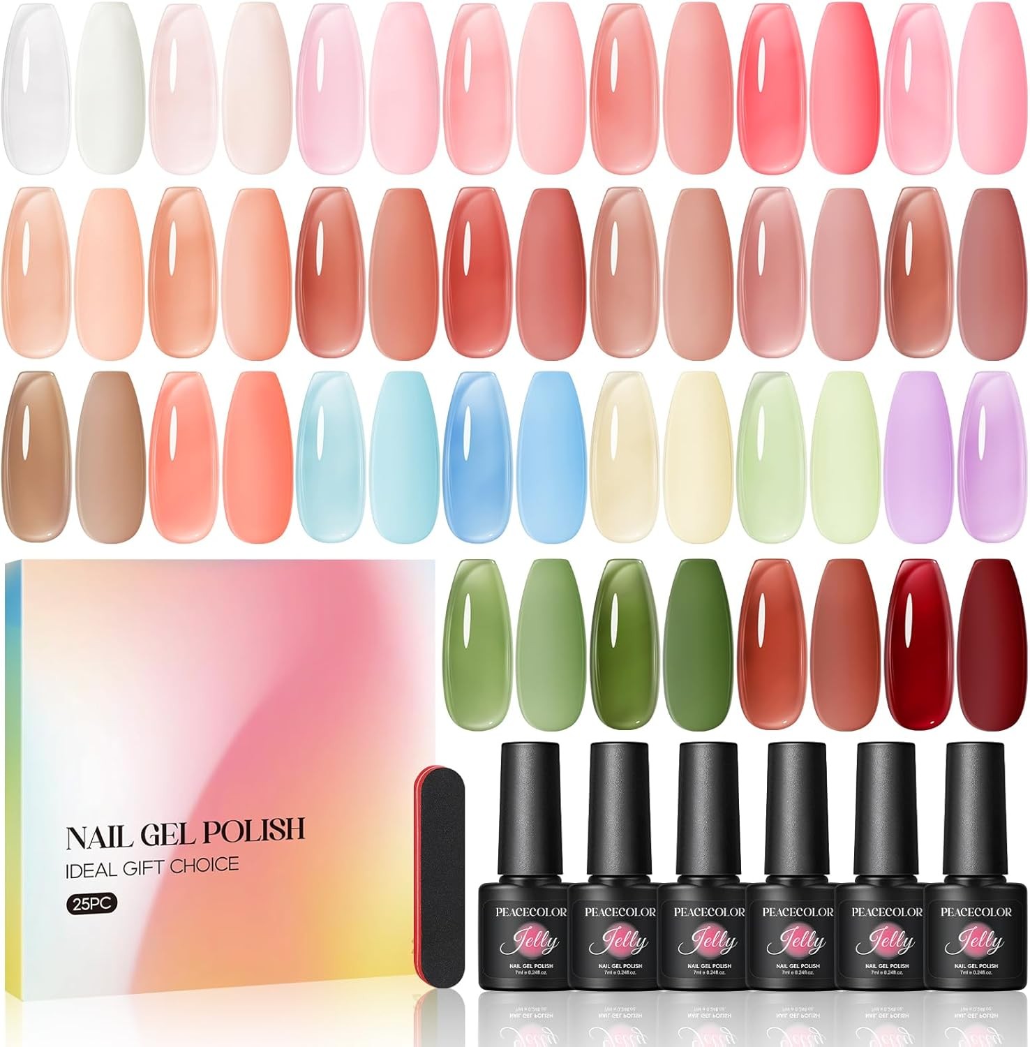 PEACECOLOR Jelly Gel Nail Polish Set- 25 Colours Translucent Burgundy Pink Milk
