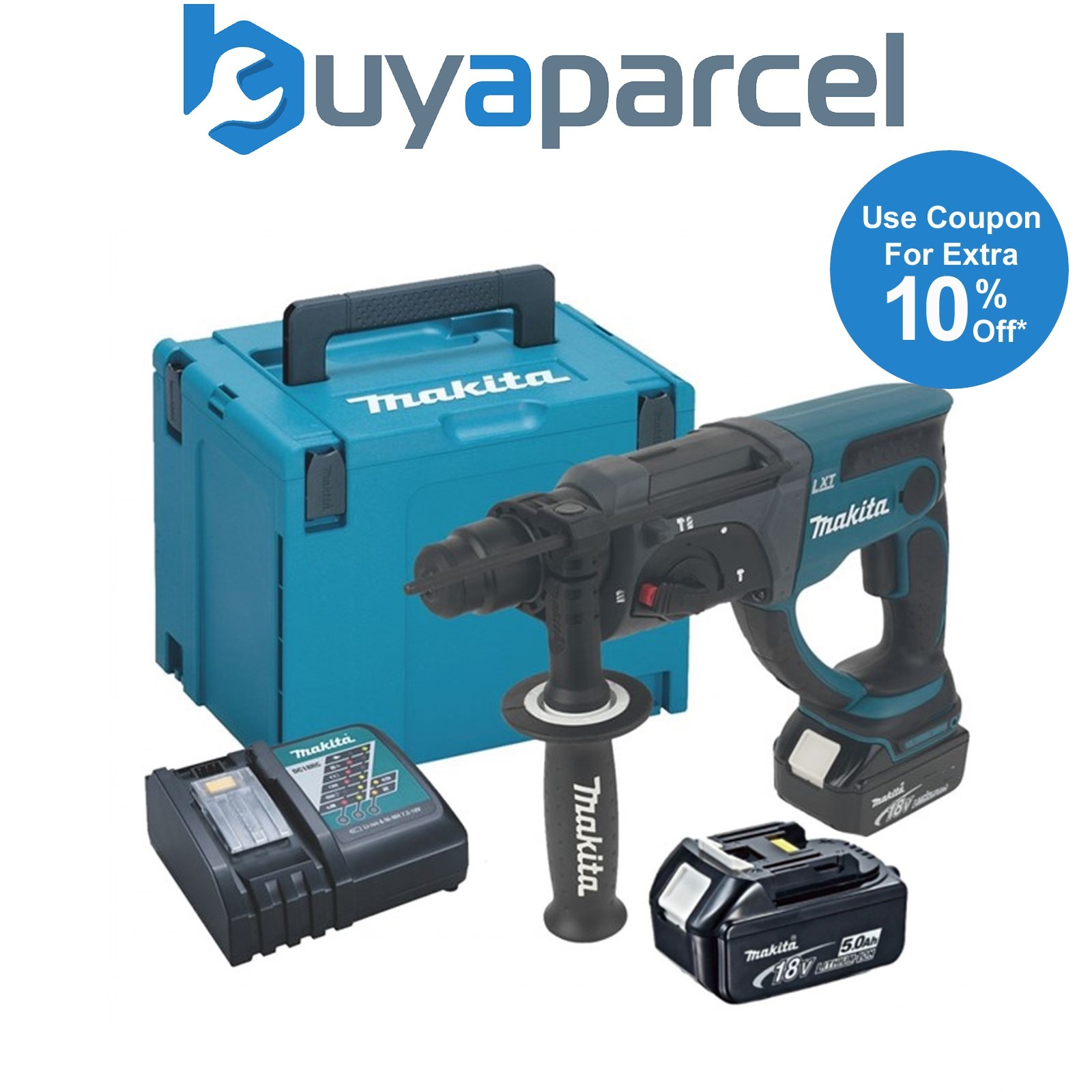 Makita DHR202RTJ 18V 2kg Lithium SDS Hammer Drill + 2 x 5.0 Batteries + Case