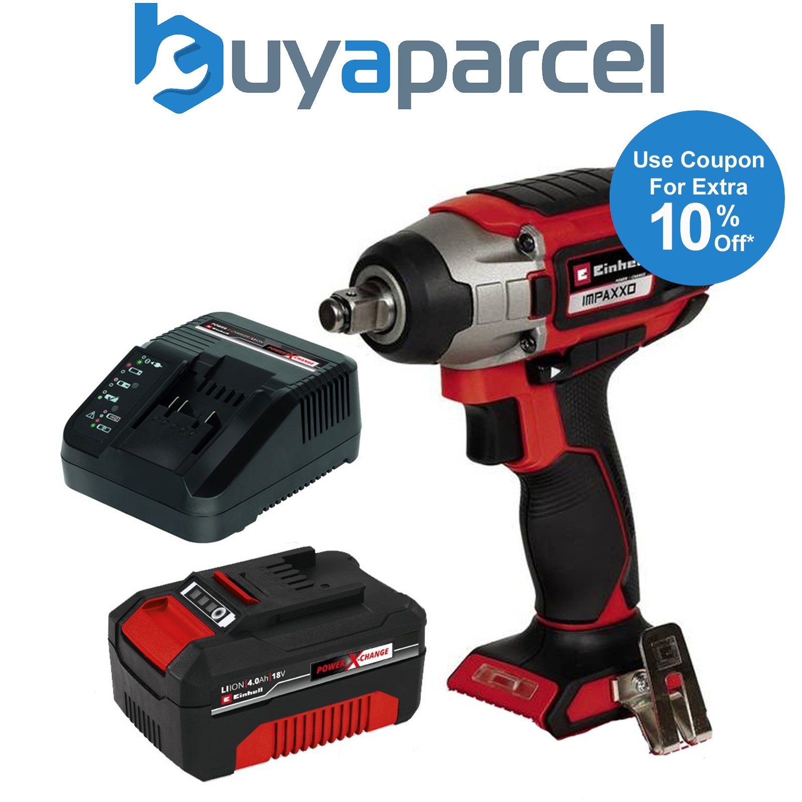 Einhell 18v Power X-Change Cordless Impact Wrench 1/2" 230Nm IMPAXXO + 4.0Ah Kit