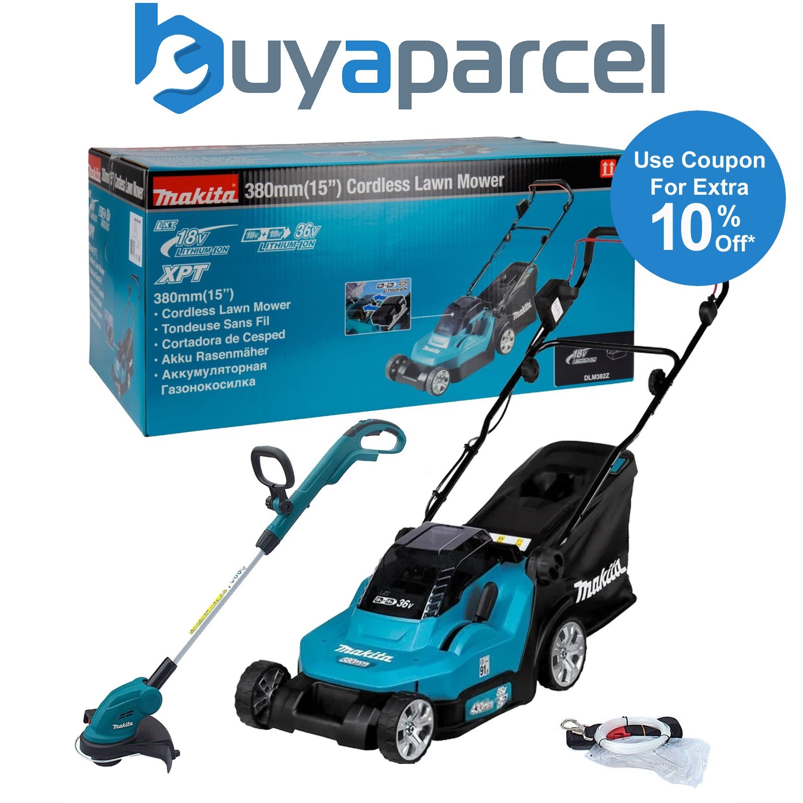 Makita DLM382Z 18v / 36v LXT Cordless Battery Lawn Mower + DUR181Z Grass Trimmer