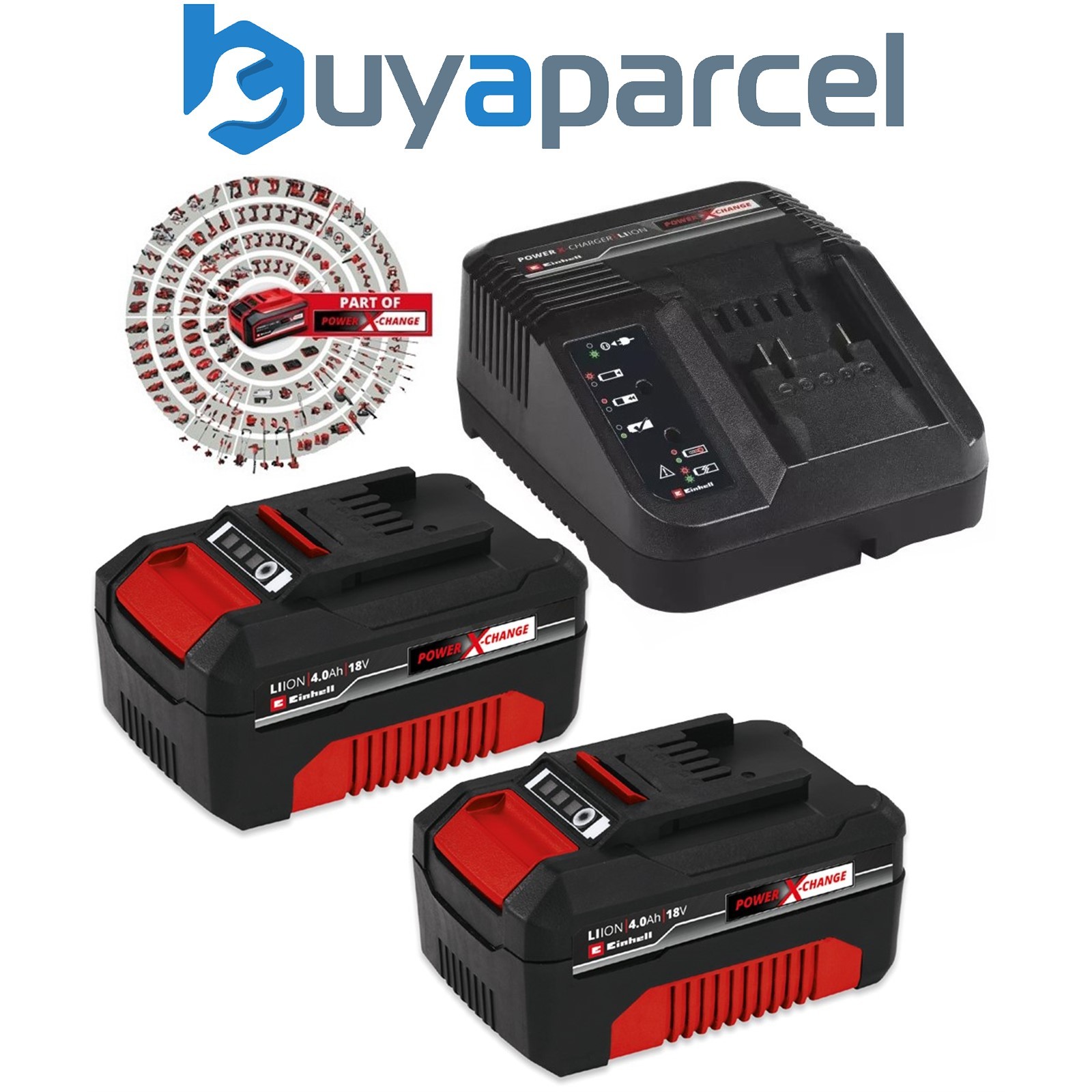 Einhell 18v Power X-Change PXC Starter Kit - 2x 4.0Ah Battery + 3ah Fast Charger