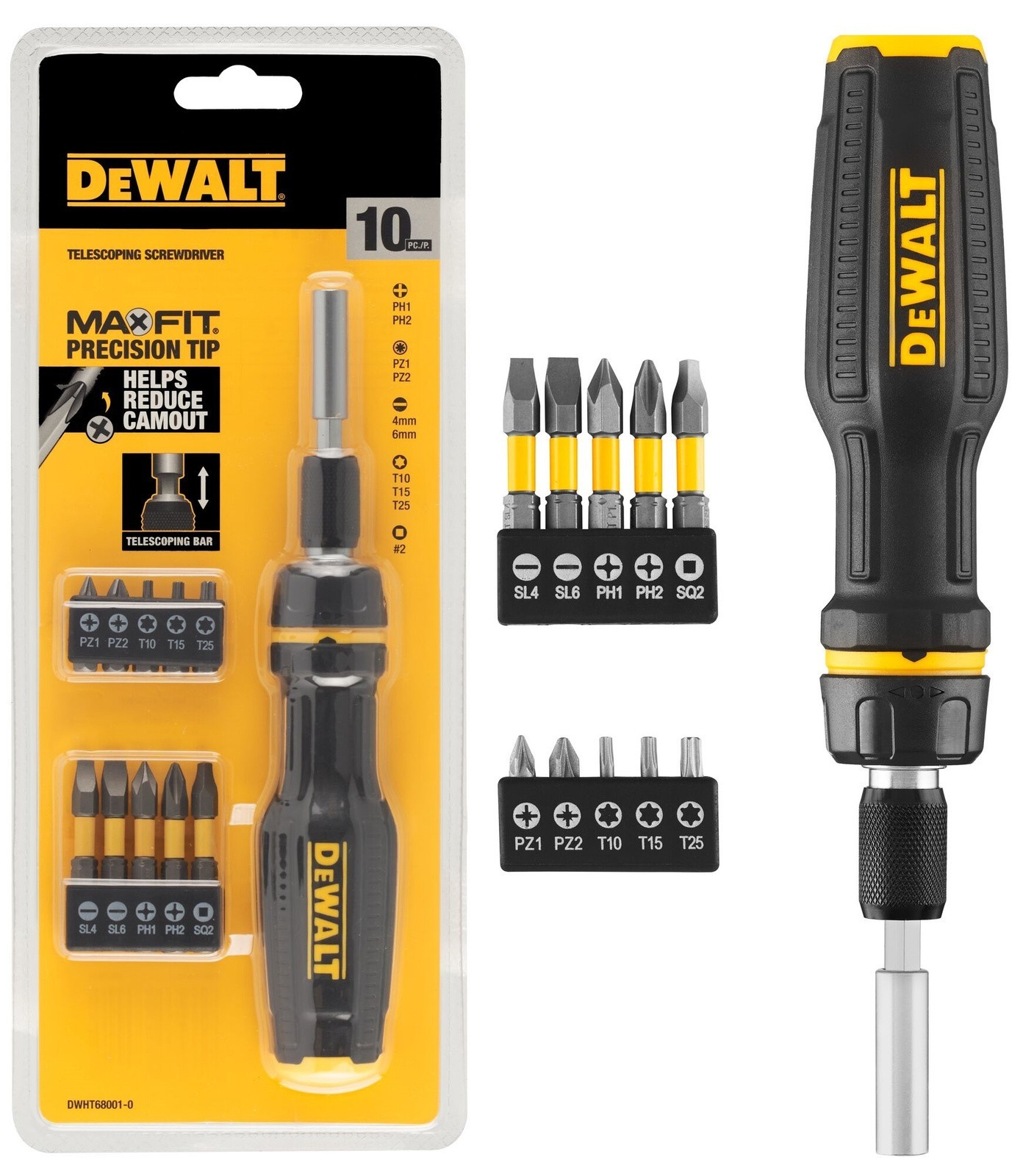 Dewalt MAX Fit Extending Multi Bit Ratchet Screwdriver & 10 Bits, DWHT68001-0