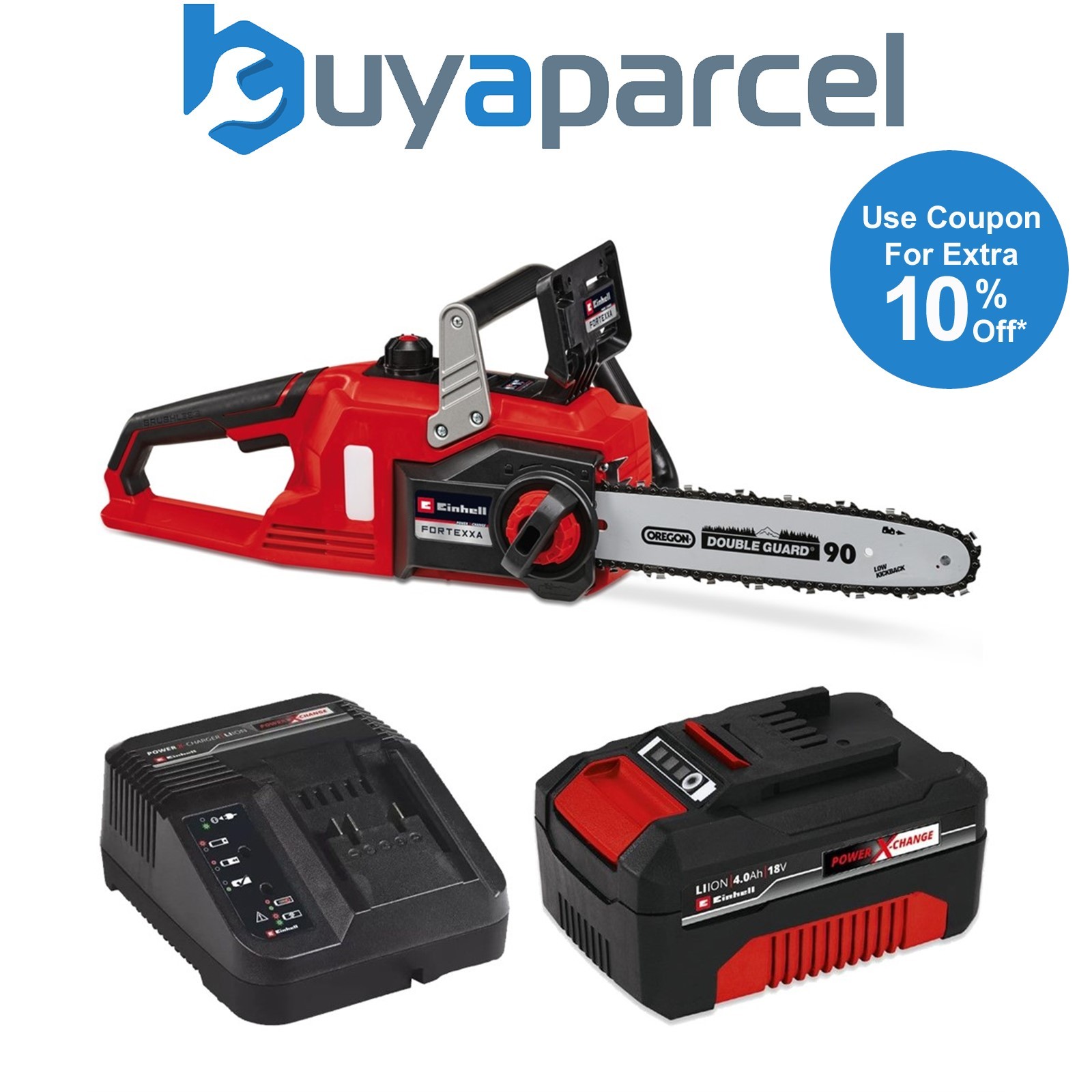 Einhell 18v Cordless 30cm Chainsaw Brushless Power X-Change + 1 x 4.0Ah Battery