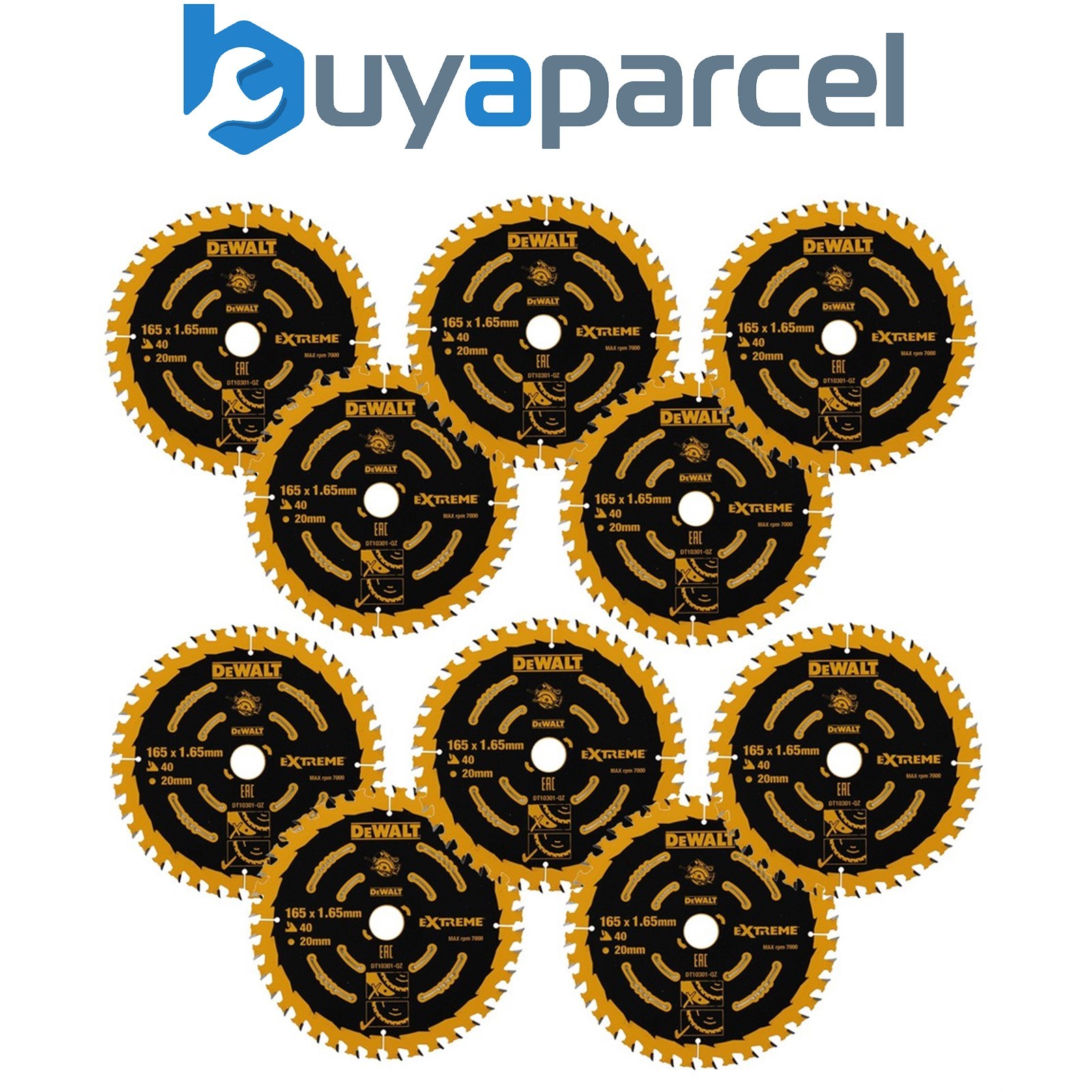 10 x Dewalt DT10301 Circular Saw Blade 165 x 20mm x 40 Tooth Extreme Framing