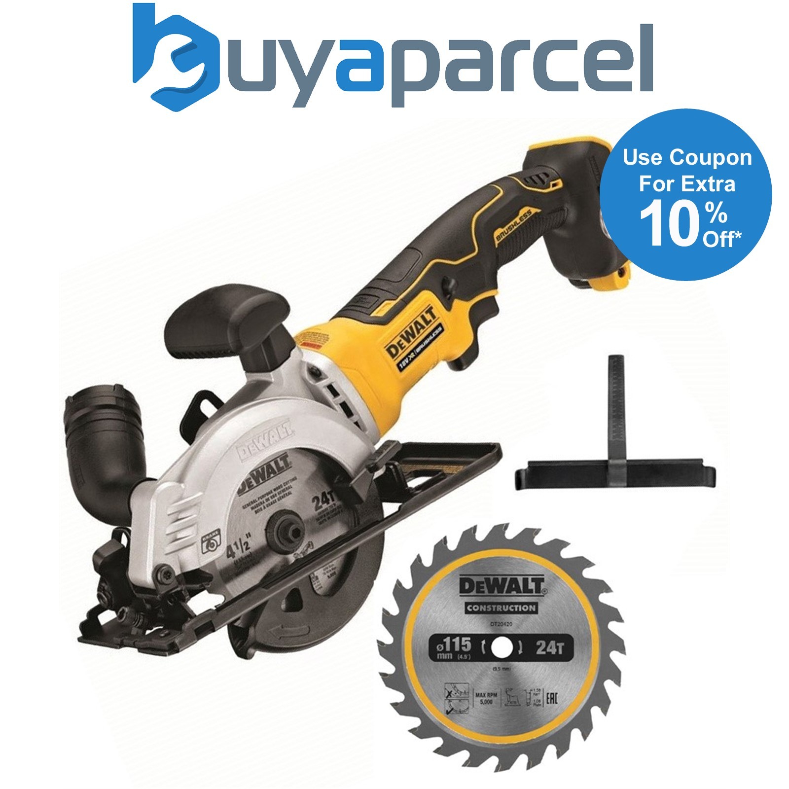 DeWalt DCS571N 18v Brushless XR 115mm Compact Circular Saw Bare Tool + 24T Blade