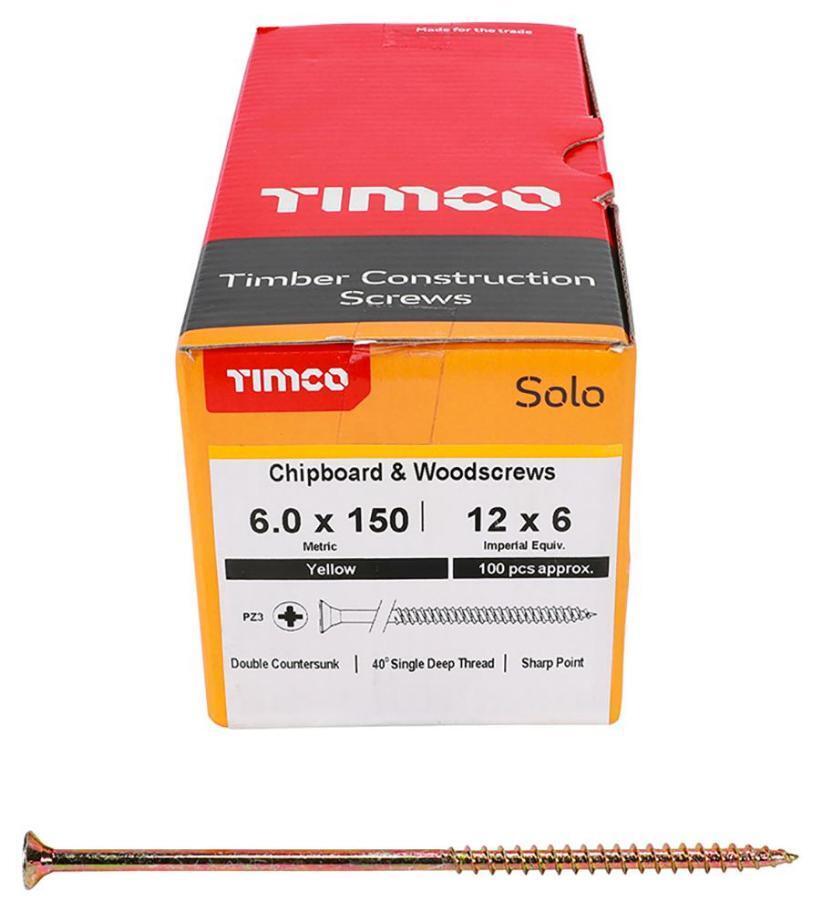 6 X 150mm Pozidriv Double Countersunk Zyp Solo Chipboard & Wood Screws 100 Pack