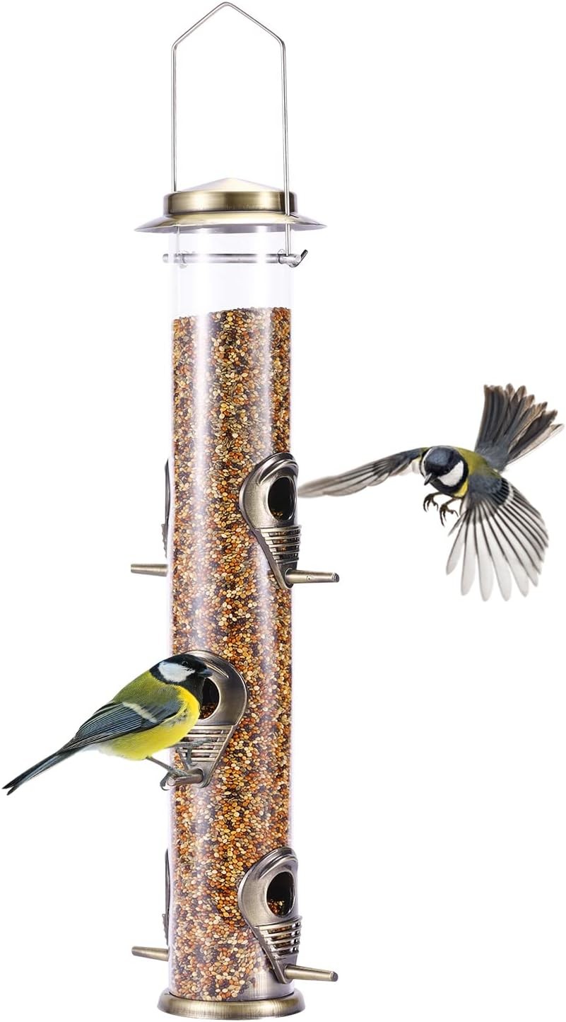Metal Bird Feeder Tube Hanging Feeders Wild Bird Seed Feeder Heavy Duty Metal 6