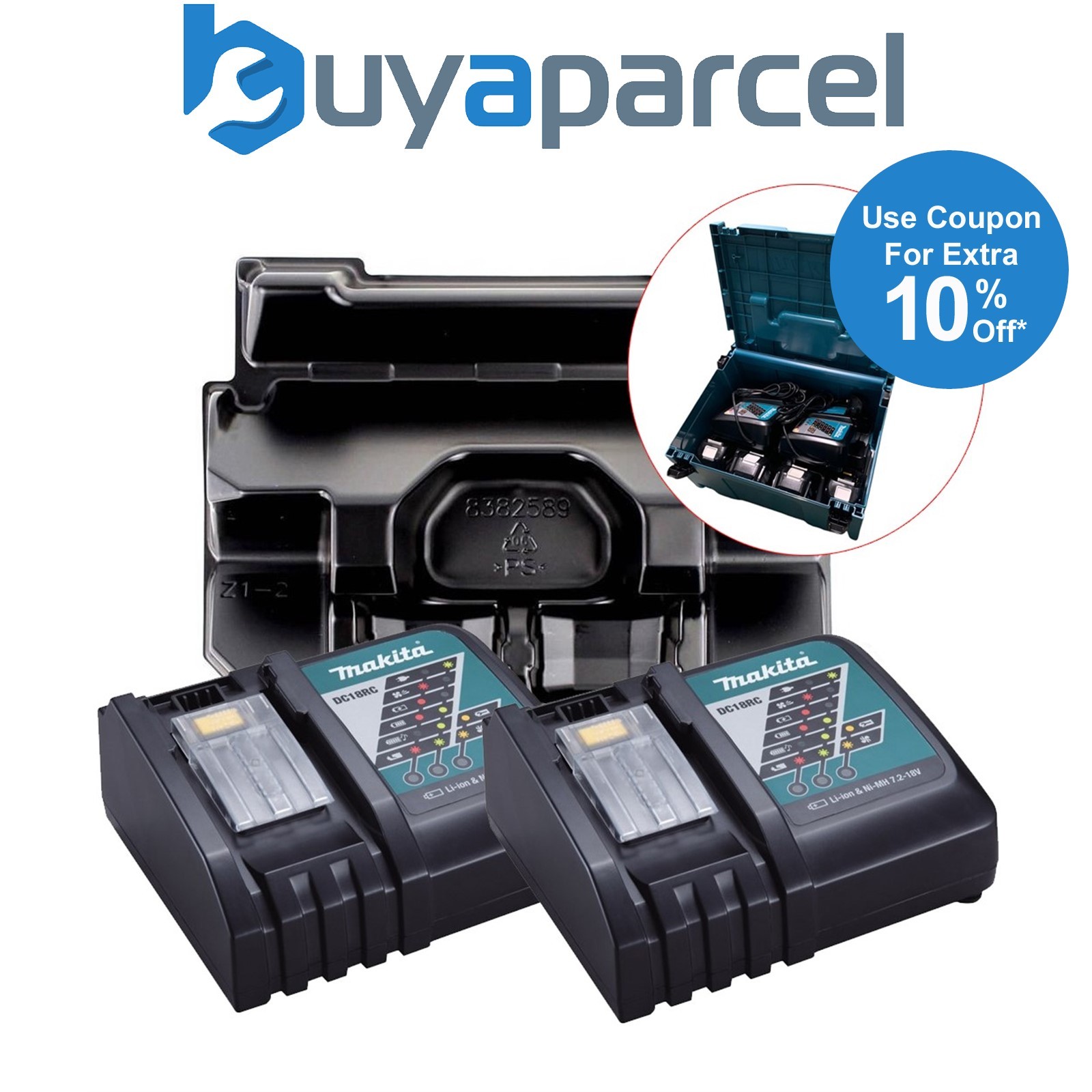 2X Makita DC18RC 18v 22min Intelligent FAST Lithium Battery Charger + Inlay