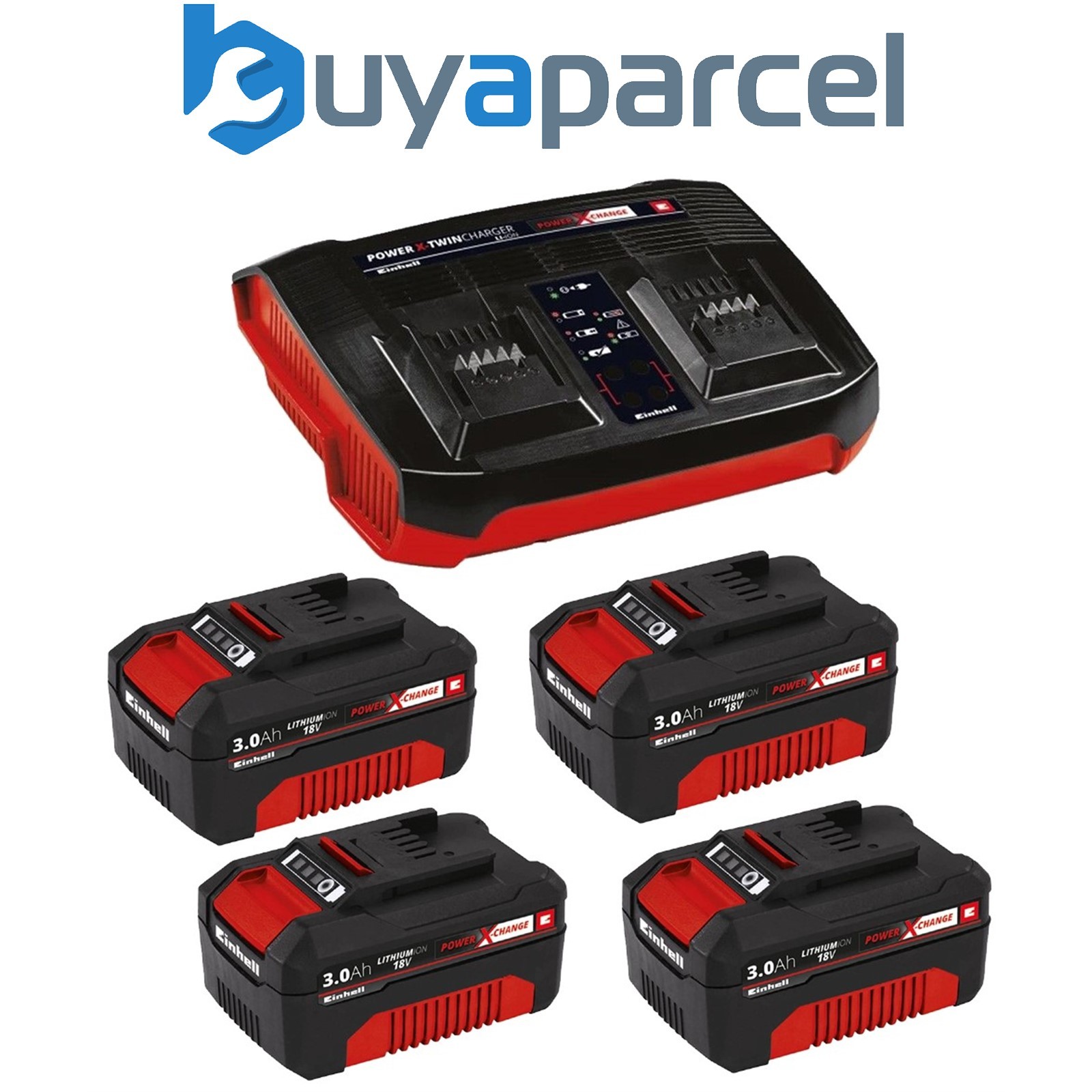Einhell 18v Power X-Change Starter Kit 4x 3.0Ah Battery + Dual Port Twin Charger