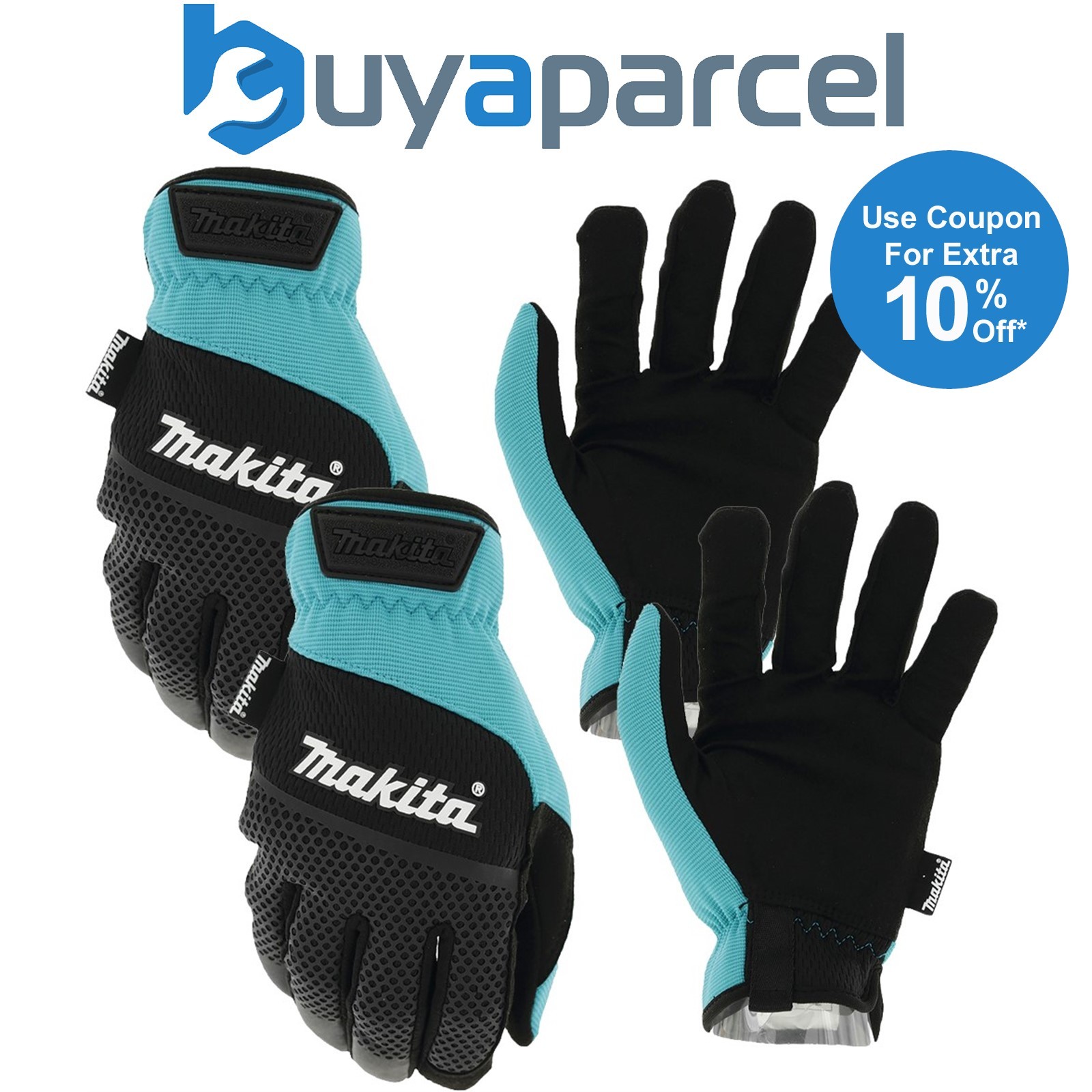 Makita P-84660 Open Cuff Working Gloves Large x2 Pair Kit - ANSI EN388 Rated