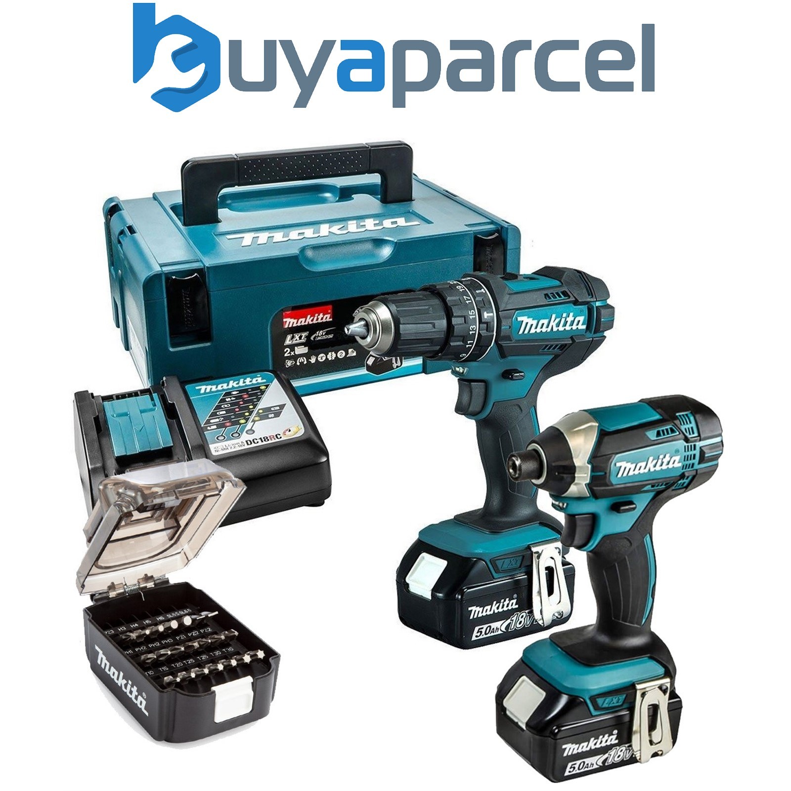 Makita DLX2131TJ 18v Kit - DHP482 Combi Drill + Impact Driver DTD152 + Bit Set