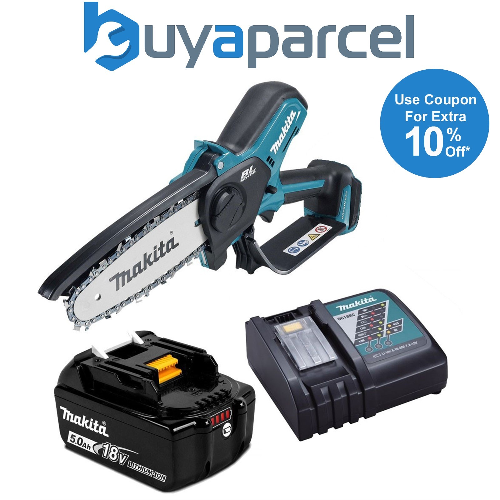 Makita DUC101Z Cordless Brushless Pruning 18V 100mm 1 x 5ah Battery + Charger